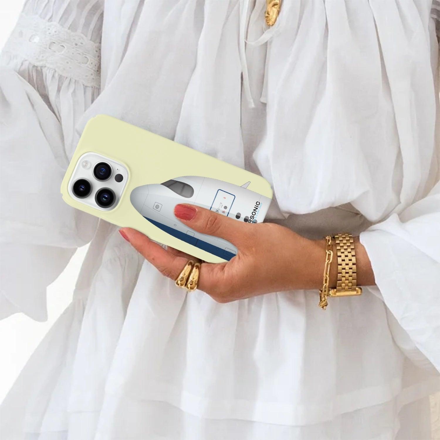 Aviation iPhone 14 Pro Case A320Neo upright light yellow für Piloten, Crews, Kinder & Planespotter made by SUPERSONIC aero 4U