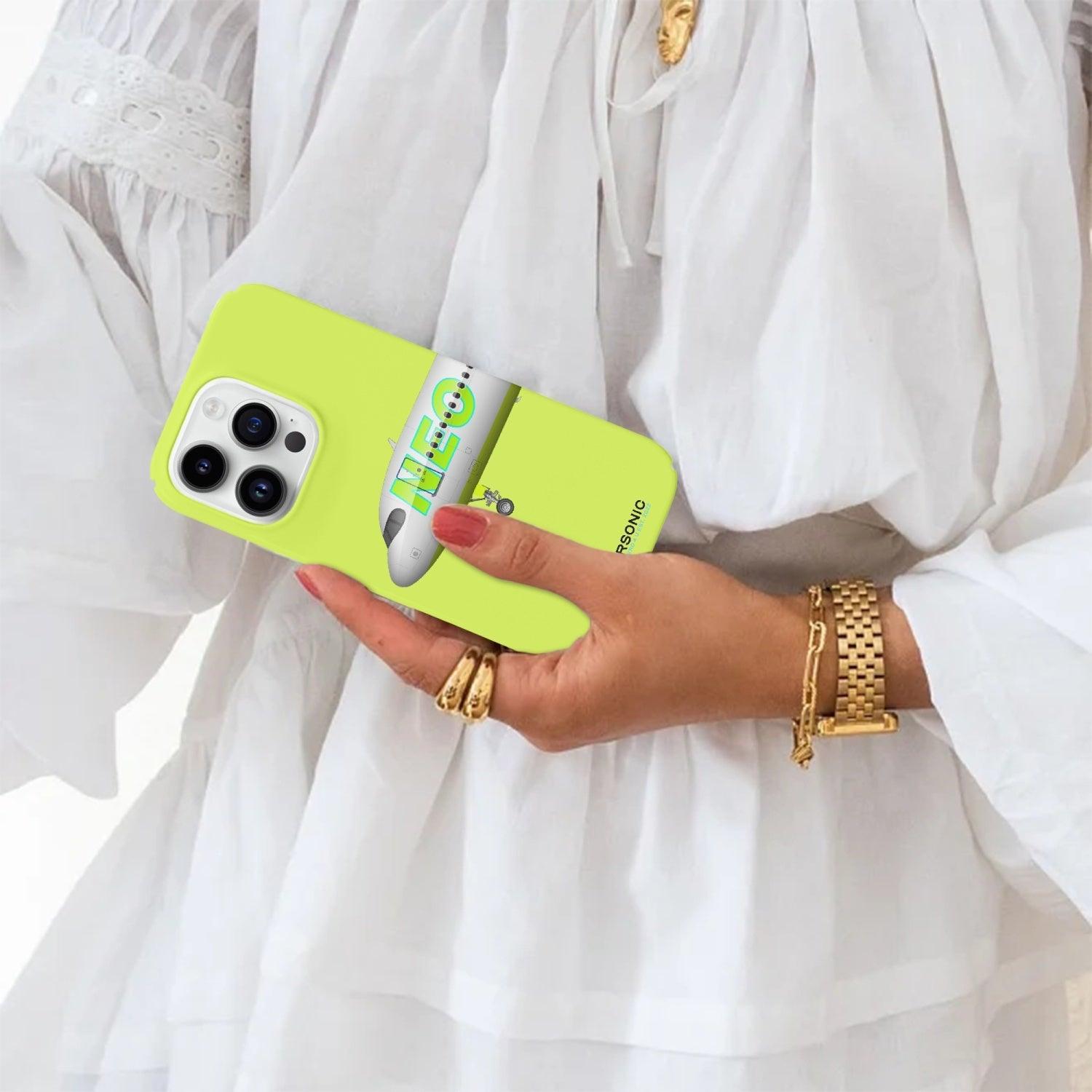 Aviation iPhone 14 Pro Case Airbus A320neo neon yellow für Piloten, Crews, Kinder & Planespotter made by SUPERSONIC aero 4U