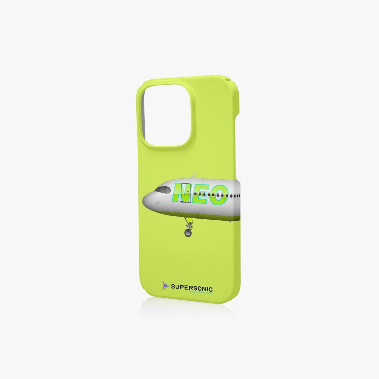 Aviation iPhone 14 Pro Case Airbus A320neo neon yellow für Piloten, Crews, Kinder & Planespotter made by SUPERSONIC aero 4U