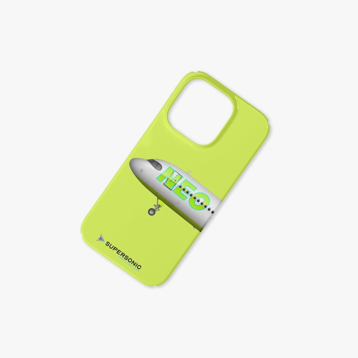 Aviation iPhone 14 Pro Case Airbus A320neo neon yellow für Piloten, Crews, Kinder & Planespotter made by SUPERSONIC aero 4U