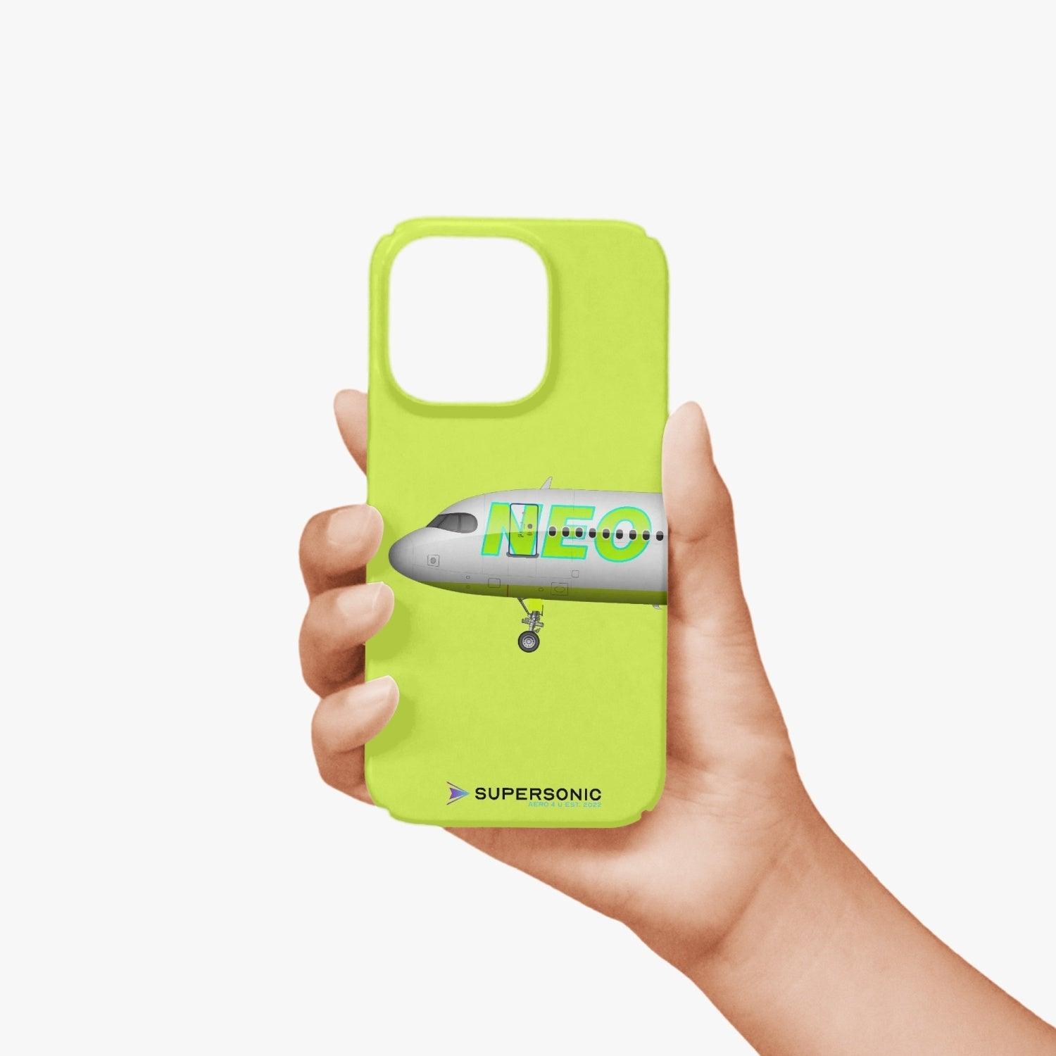 Aviation iPhone 14 Pro Case Airbus A320neo neon yellow für Piloten, Crews, Kinder & Planespotter made by SUPERSONIC aero 4U
