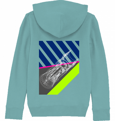 Aviation Kids Aviation Hoodie "Aircraft Engine" Teal Monstera für Piloten, Crews, Kinder & Planespotter made by SUPERSONIC aero 4U