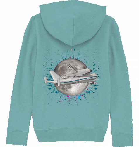 Aviation Kids Aviation Hoodie "Boeing 747 NASA Space Shuttle Jumbo Jet" Teal Monstera für Piloten, Crews, Kinder & Planespotter made by SUPERSONIC aero 4U