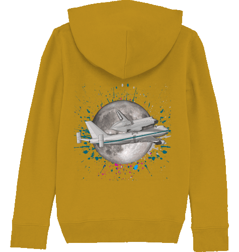 Aviation Kids Aviation Hoodie "Boeing 747 NASA Space Shuttle Jumbo Jet" Ochre für Piloten, Crews, Kinder & Planespotter made by SUPERSONIC aero 4U
