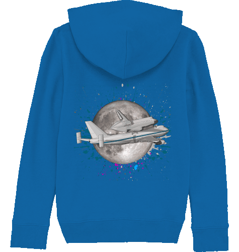 Aviation Kids Aviation Hoodie "Boeing 747 NASA Space Shuttle Jumbo Jet" Royal Blue für Piloten, Crews, Kinder & Planespotter made by SUPERSONIC aero 4U