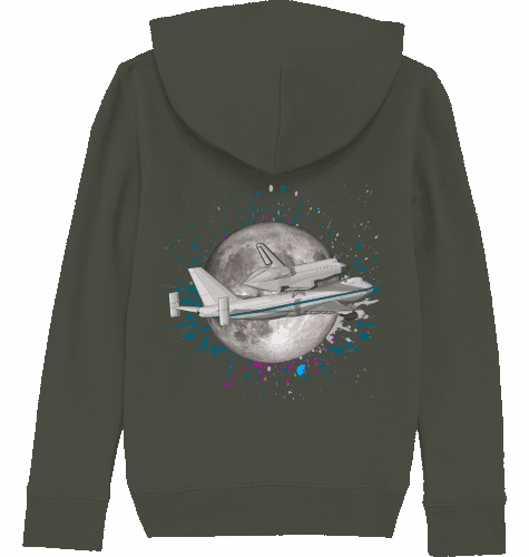 Aviation Kids Aviation Hoodie "Boeing 747 NASA Space Shuttle Jumbo Jet" Khaki für Piloten, Crews, Kinder & Planespotter made by SUPERSONIC aero 4U