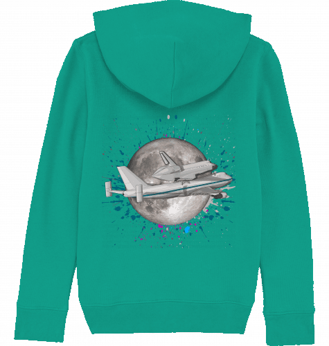 Aviation Kids Aviation Hoodie "Boeing 747 NASA Space Shuttle Jumbo Jet" Go Green für Piloten, Crews, Kinder & Planespotter made by SUPERSONIC aero 4U