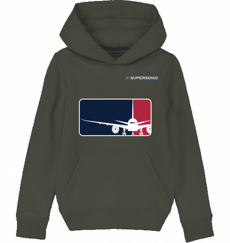 Aviation Kids Aviation Hoodie "Major League Aviation" Boeing 777 Khaki für Piloten, Crews, Kinder & Planespotter made by SUPERSONIC aero 4U