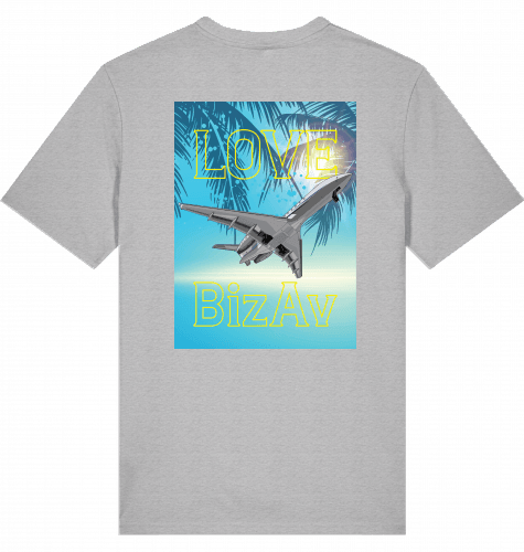 Aviation Flugzeug T-Shirt "Love BizAv" Business Aviation, Jetset Shirt Heather Grey für Piloten, Crews, Kinder & Planespotter made by SUPERSONIC aero 4U