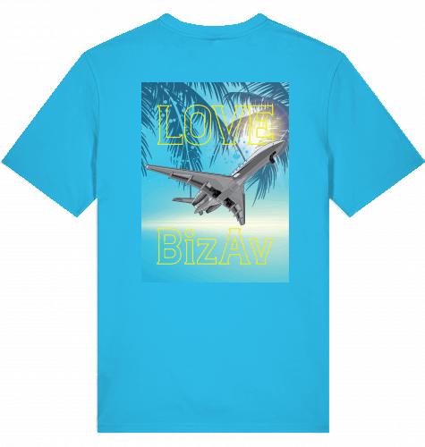 Aviation Flugzeug T-Shirt "Love BizAv" Business Aviation, Jetset Shirt Aqua Blue für Piloten, Crews, Kinder & Planespotter made by SUPERSONIC aero 4U