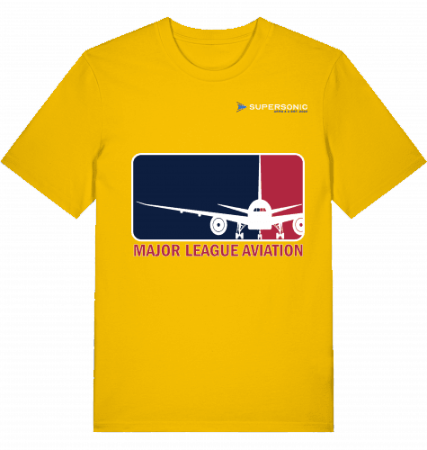 Aviation Flugzeug T-Shirt "Major League Aviation" Boeing 777 Spectra Yellow für Piloten, Crews, Kinder & Planespotter made by SUPERSONIC aero 4U