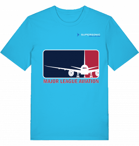 Aviation Flugzeug T-Shirt "Major League Aviation" Boeing 777 Aqua Blue für Piloten, Crews, Kinder & Planespotter made by SUPERSONIC aero 4U