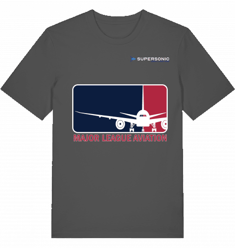 Aviation Flugzeug T-Shirt "Major League Aviation" Boeing 777 Anthracite für Piloten, Crews, Kinder & Planespotter made by SUPERSONIC aero 4U