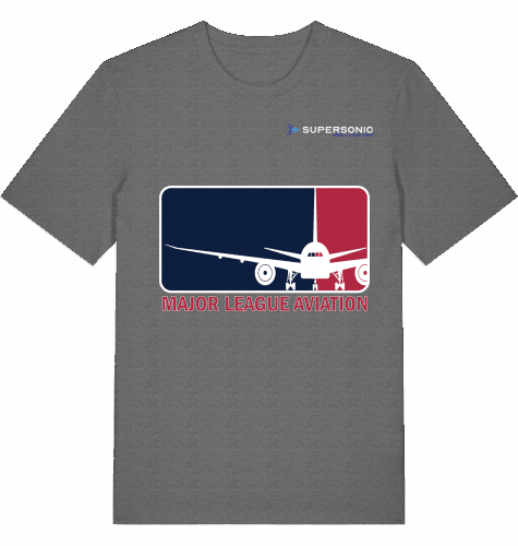 Aviation Flugzeug T-Shirt "Major League Aviation" Boeing 777 Dark Heather Grey für Piloten, Crews, Kinder & Planespotter made by SUPERSONIC aero 4U