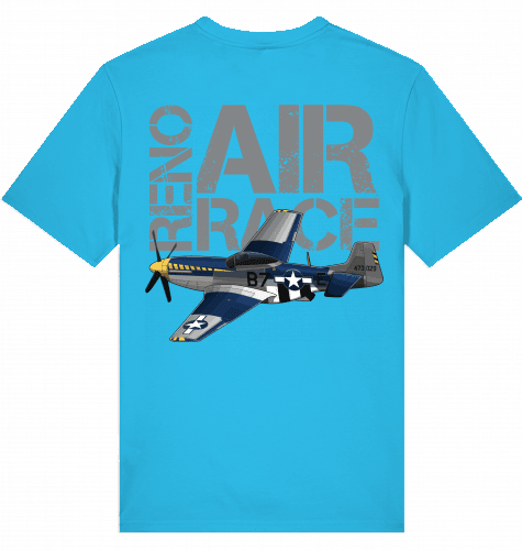 Aviation T-Shirt "Reno Air Race" Mustang P-51 Flugzeug Aqua Blue für Piloten, Crews, Kinder & Planespotter made by SUPERSONIC aero 4U