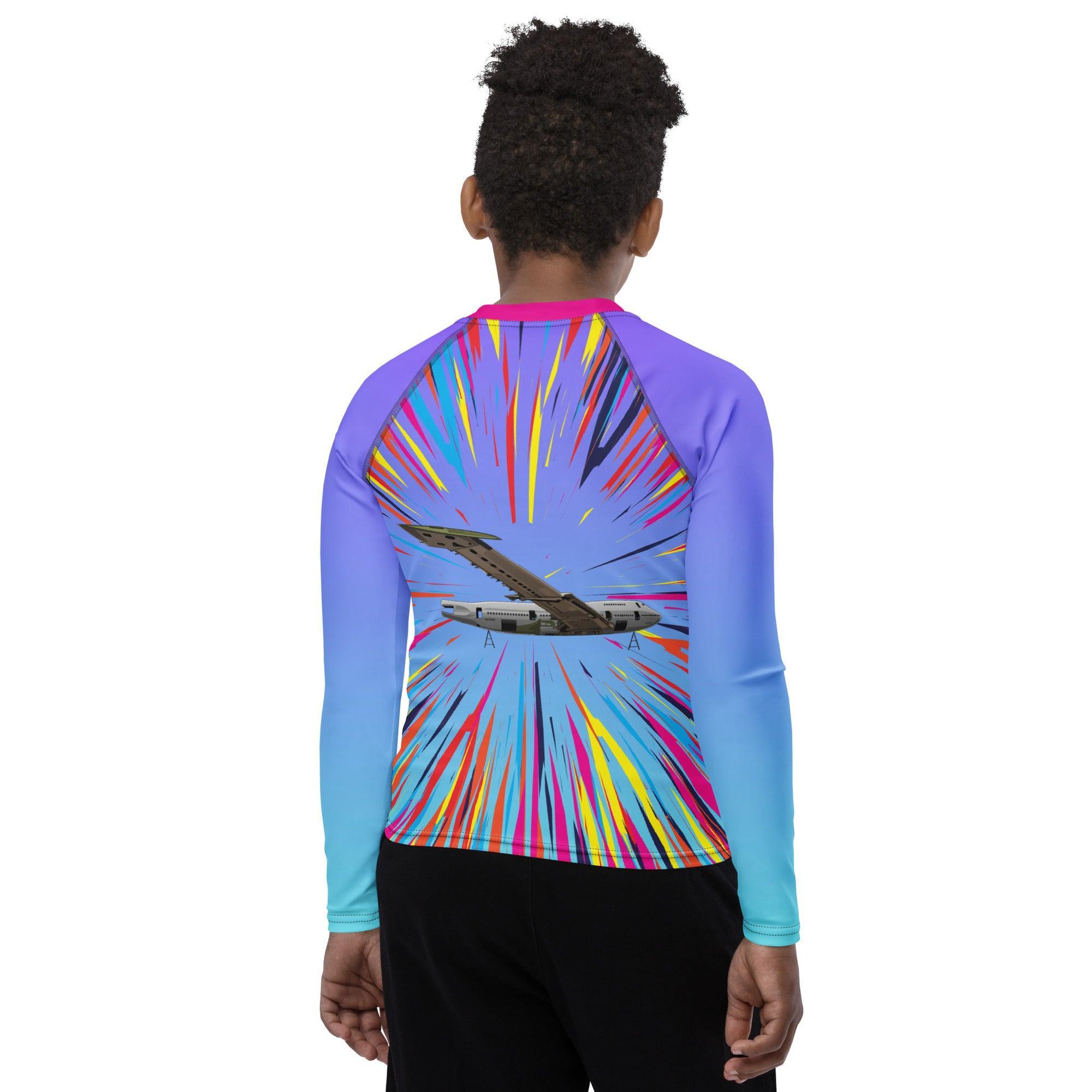 Lycra Swimmshirt Kinder, UV Shirt Kinder, Wassersport Shirt Kinder, Surf und Foil Shirt, Lycra Langarmshirt Kinder, Aviation Lycra Shirt, Flugeug Lycra Shirt, Supersonic Aero 4U, Sonnenschutz Kinder