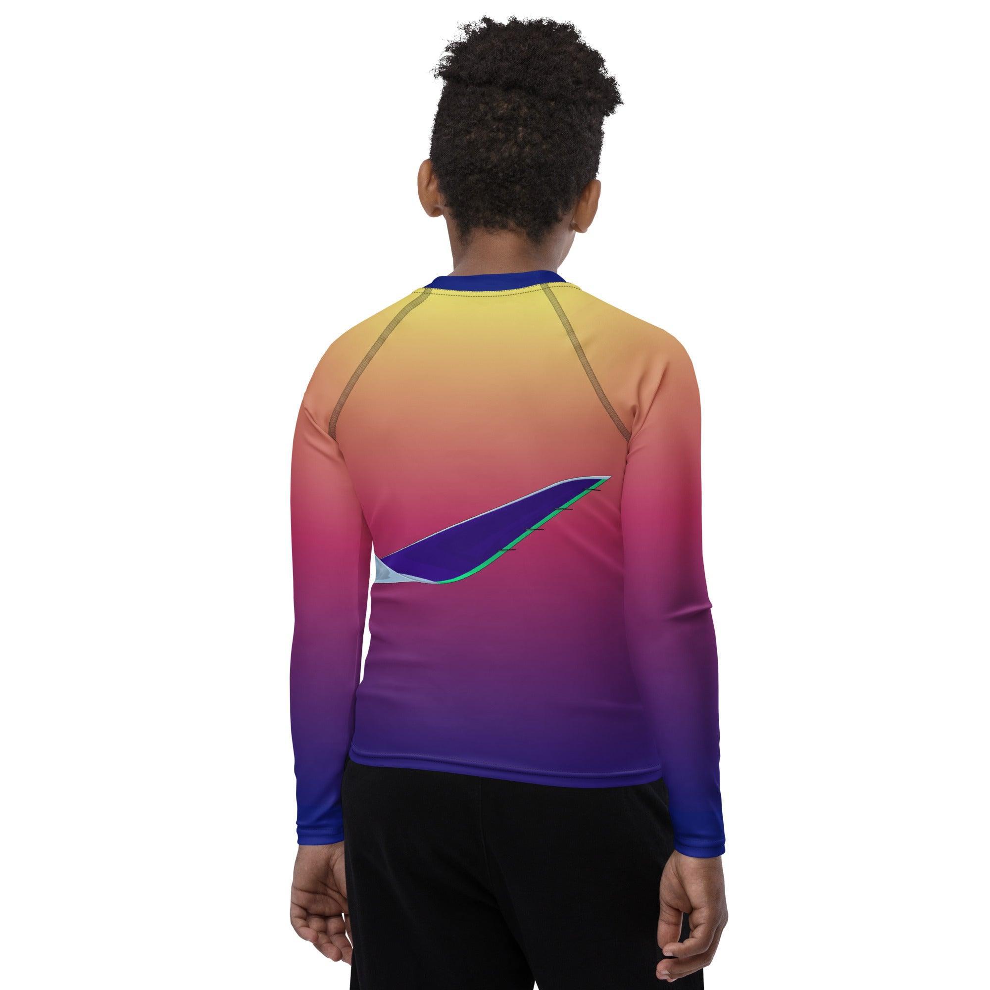 Aviation SCHWIMM- UND SONNENSCHUTZSHIRT FÜR JUGENDLICHE UNISEX "SUNSET AIRBUS A320neo" AOP ALL OVER PRINT für Piloten, Crews, Kinder & Planespotter made by SUPERSONIC aero 4U