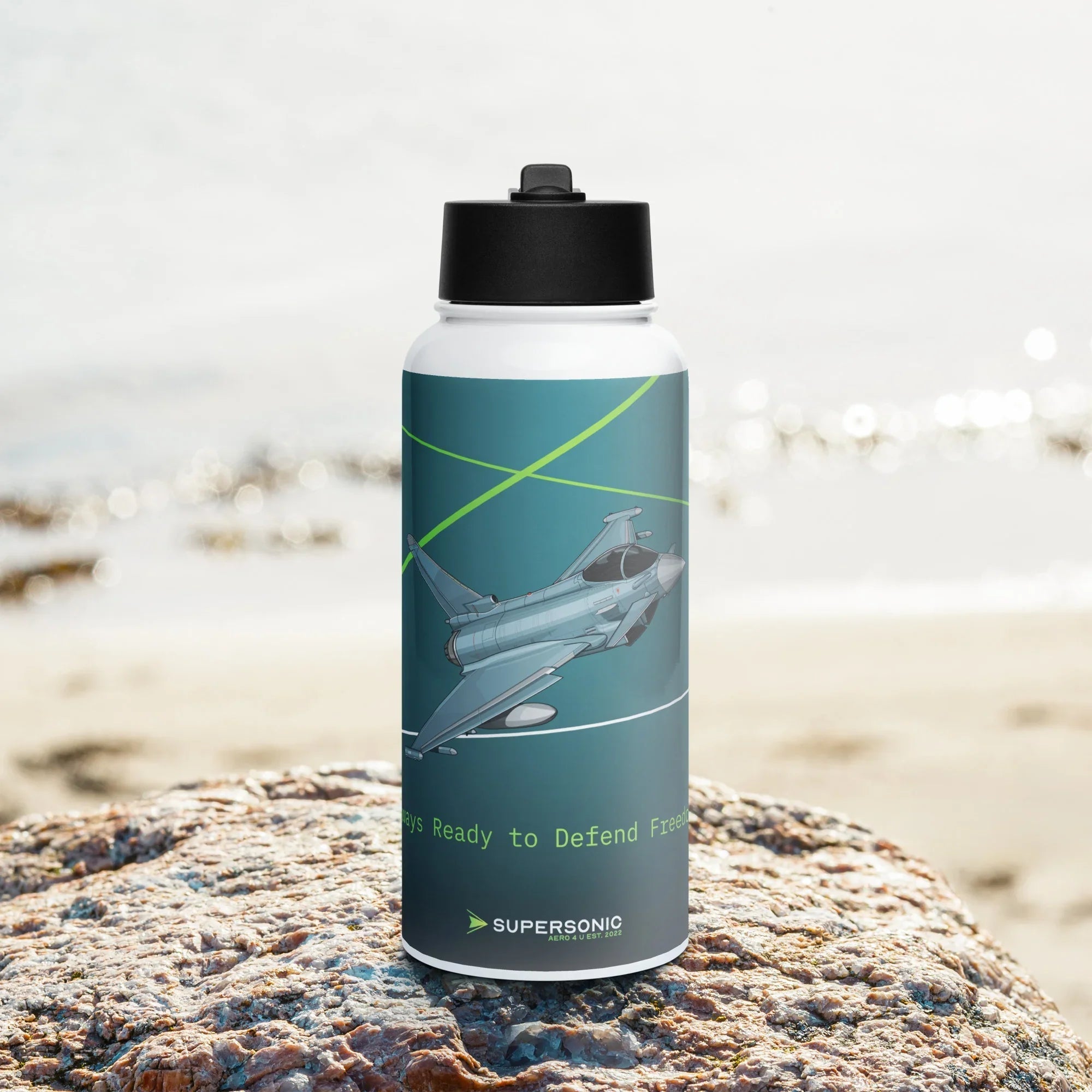 Aviation Edelstahl Trinkflasche mit Strohhalm "Eurofighter" für Piloten, Crews, Kinder & Planespotter made by SUPERSONIC aero 4U