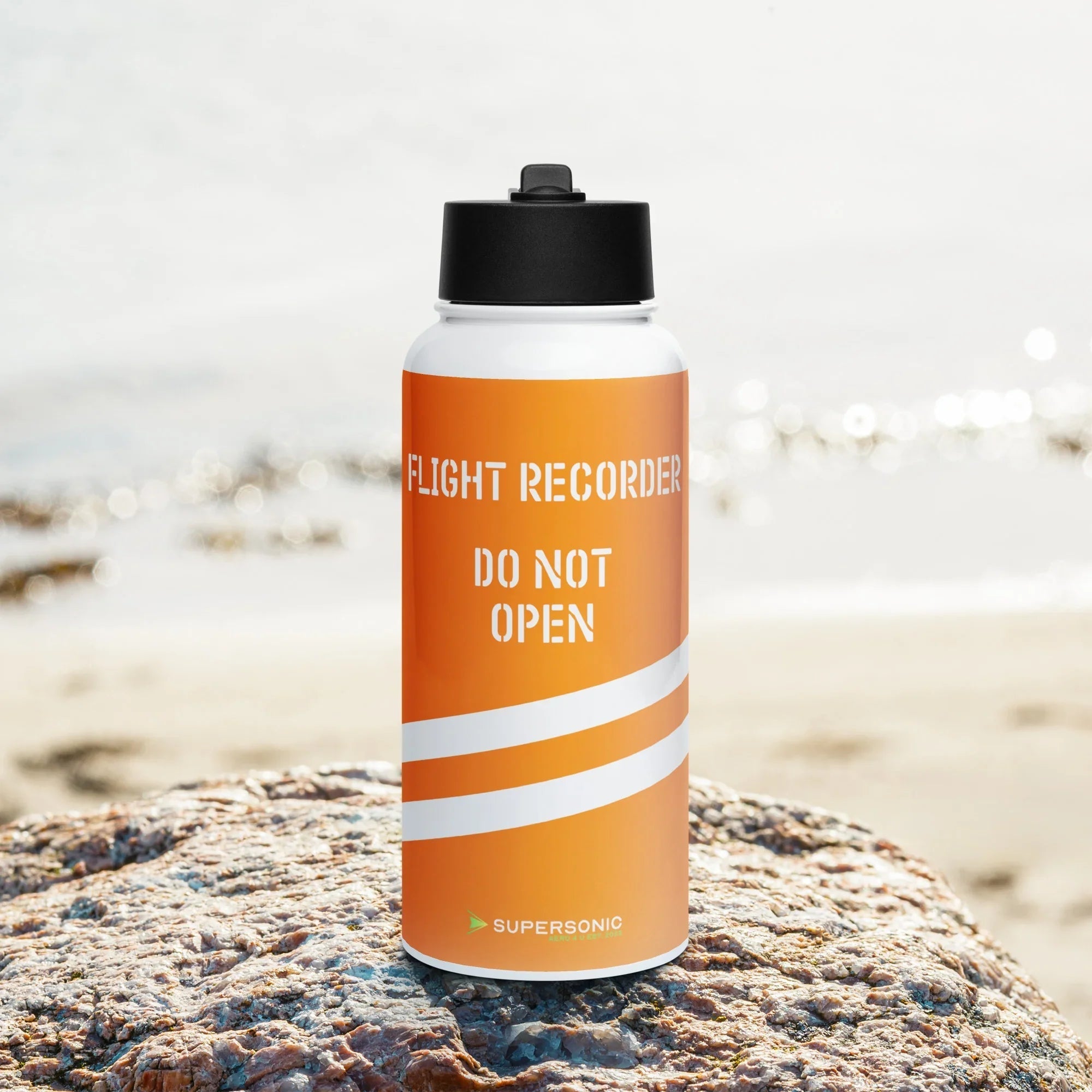 Aviation Edelstahl Trinkflasche mit Strohhalm "Flight Data Recorder" für Piloten, Crews, Kinder & Planespotter made by SUPERSONIC aero 4U