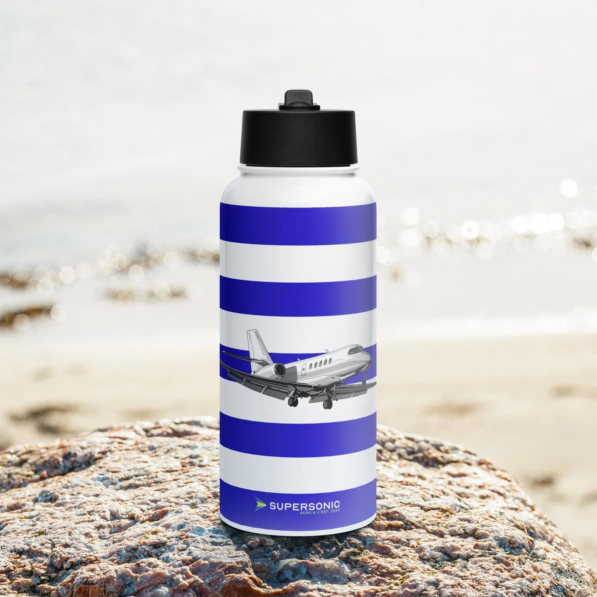 Aviation Edelstahl Trinkflasche mit Strohhalm "Latitude" für Piloten, Crews, Kinder & Planespotter made by SUPERSONIC aero 4U