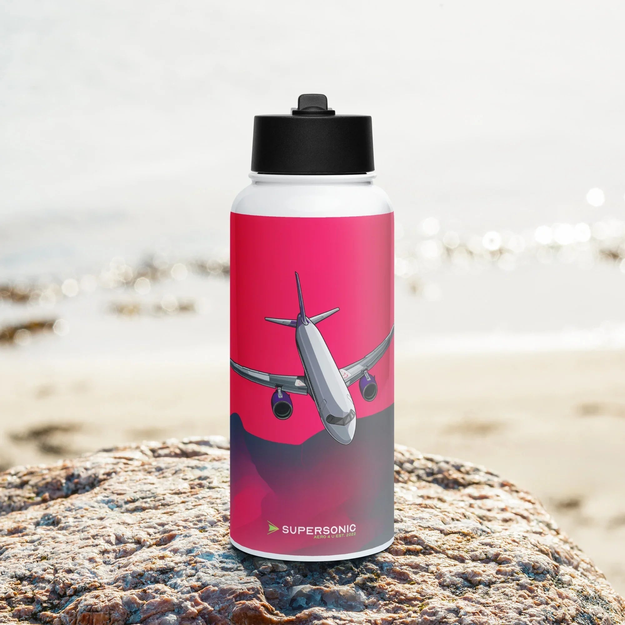 Aviation Edelstahl Trinkflasche mit Strohhalm "Airbus A320 neo" für Piloten, Crews, Kinder & Planespotter made by SUPERSONIC aero 4U