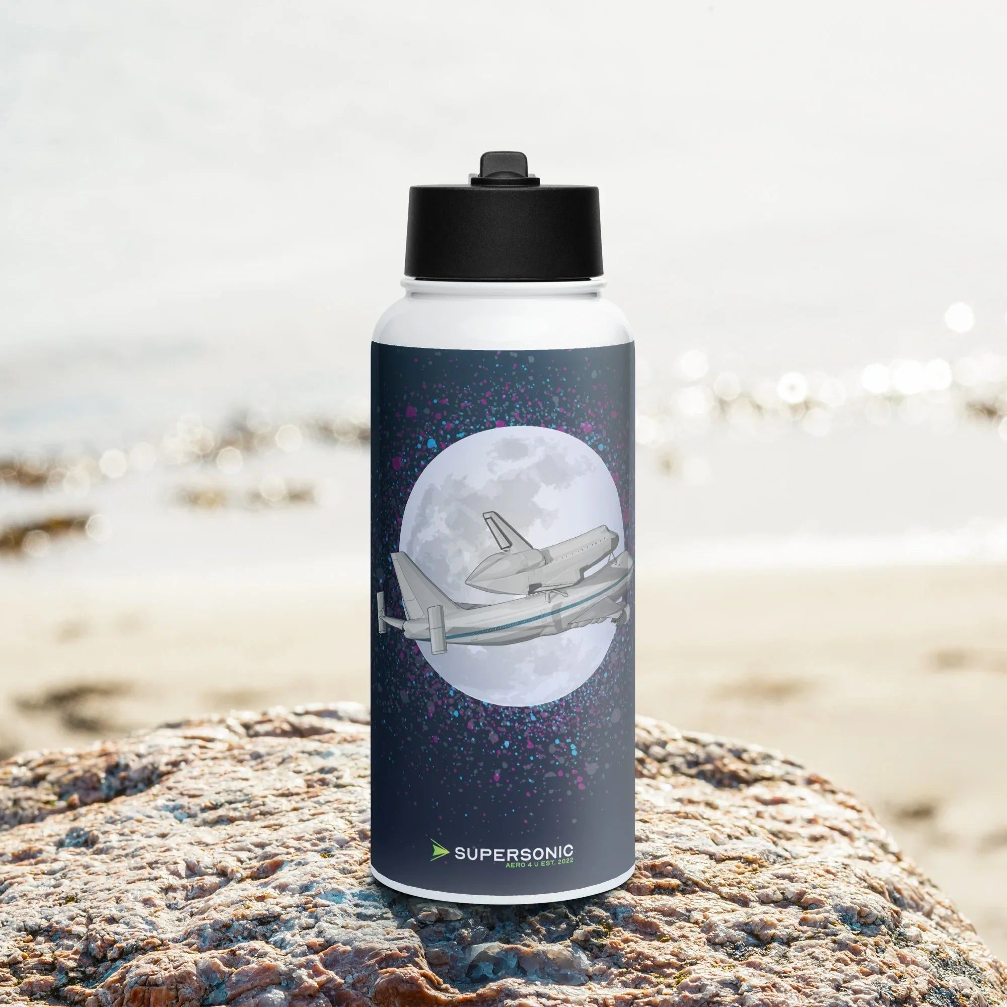 Aviation Edelstahl Trinkflasche mit Strohhalm "Boeing 747" für Piloten, Crews, Kinder & Planespotter made by SUPERSONIC aero 4U