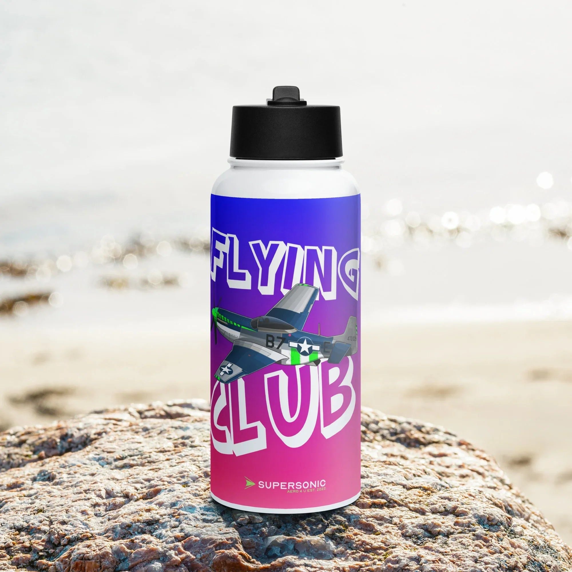 Aviation Edelstahl Trinkflasche mit Strohhalm "Flying Club" für Piloten, Crews, Kinder & Planespotter made by SUPERSONIC aero 4U