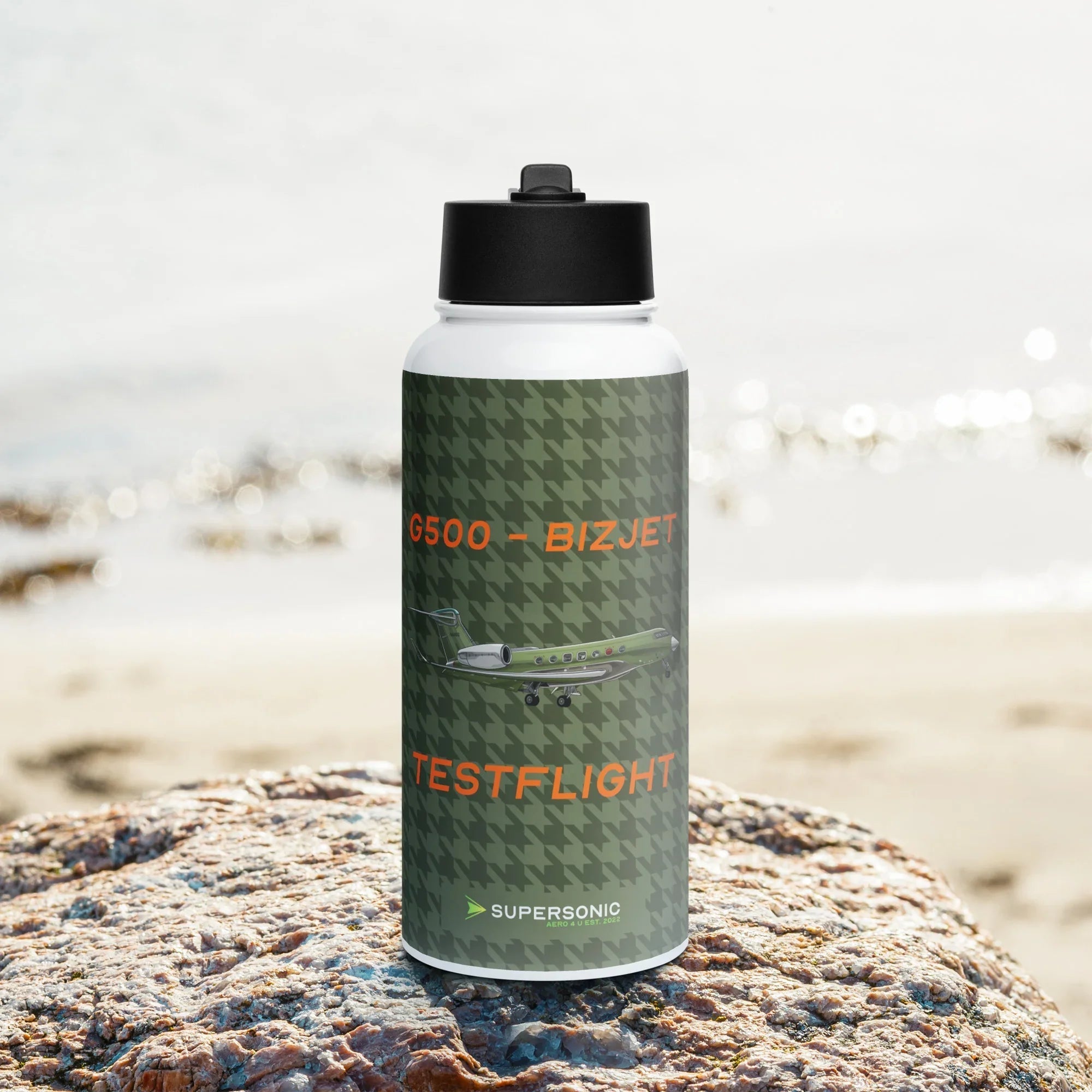 Aviation Edelstahl Trinkflasche mit Strohhalm "Gulfstream G500" für Piloten, Crews, Kinder & Planespotter made by SUPERSONIC aero 4U