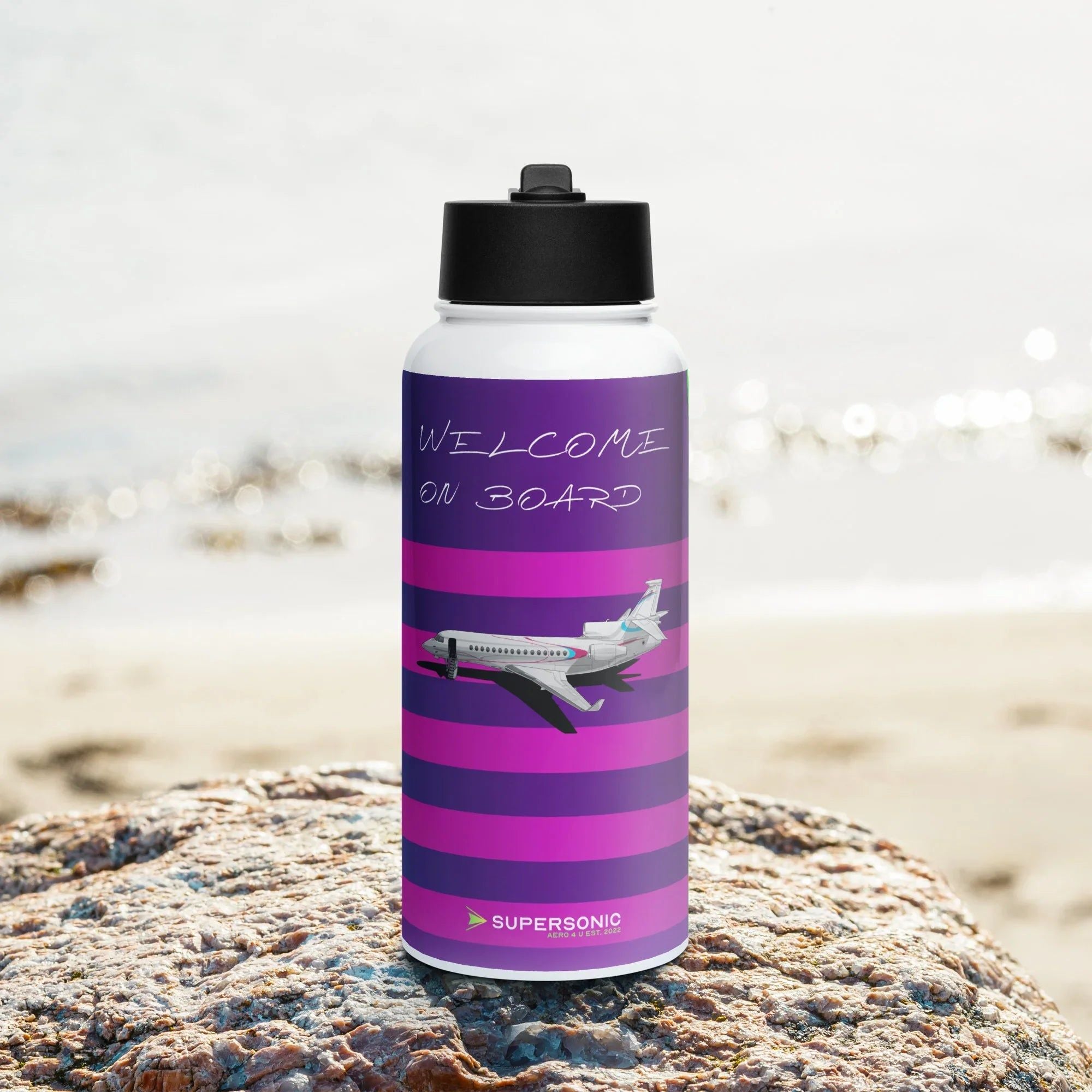 Aviation Edelstahl Trinkflasche mit Strohhalm "Falcon 7X" für Piloten, Crews, Kinder & Planespotter made by SUPERSONIC aero 4U