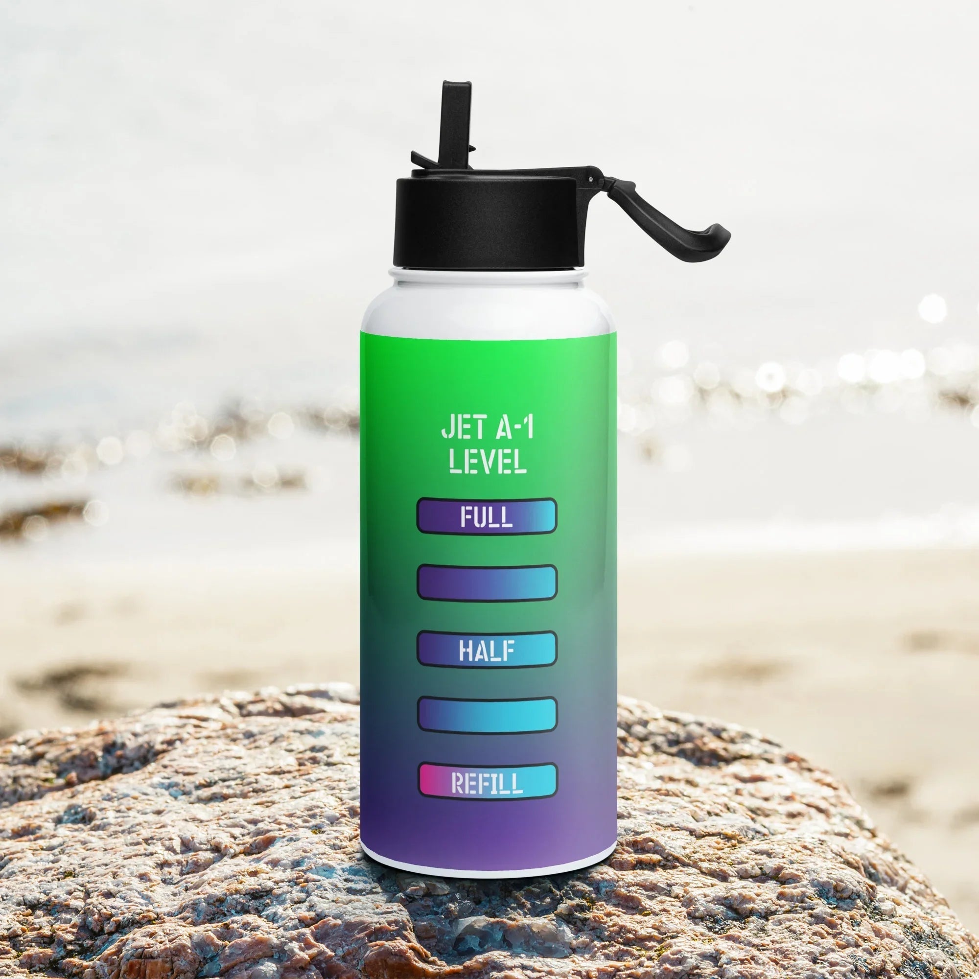 Aviation Edelstahl Trinkflasche mit Strohhalm "Jet Fuel" für Piloten, Crews, Kinder & Planespotter made by SUPERSONIC aero 4U