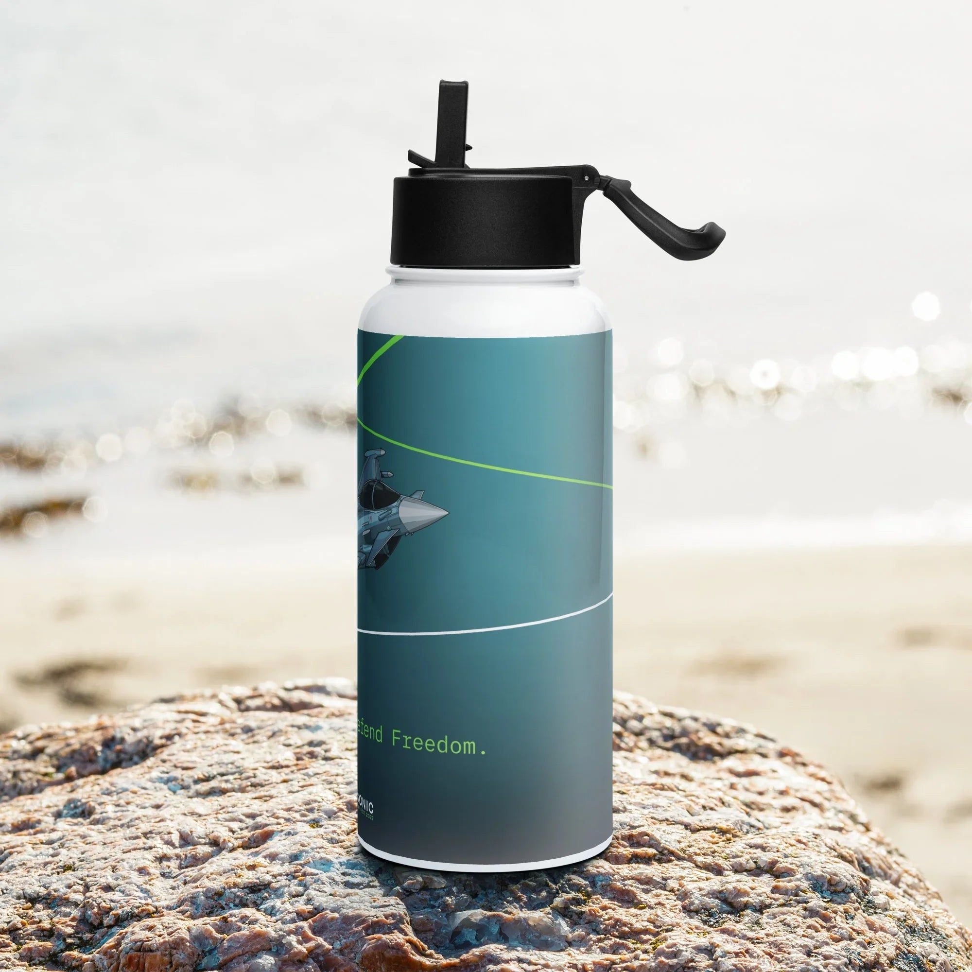 Aviation Edelstahl Trinkflasche mit Strohhalm "Eurofighter" für Piloten, Crews, Kinder & Planespotter made by SUPERSONIC aero 4U