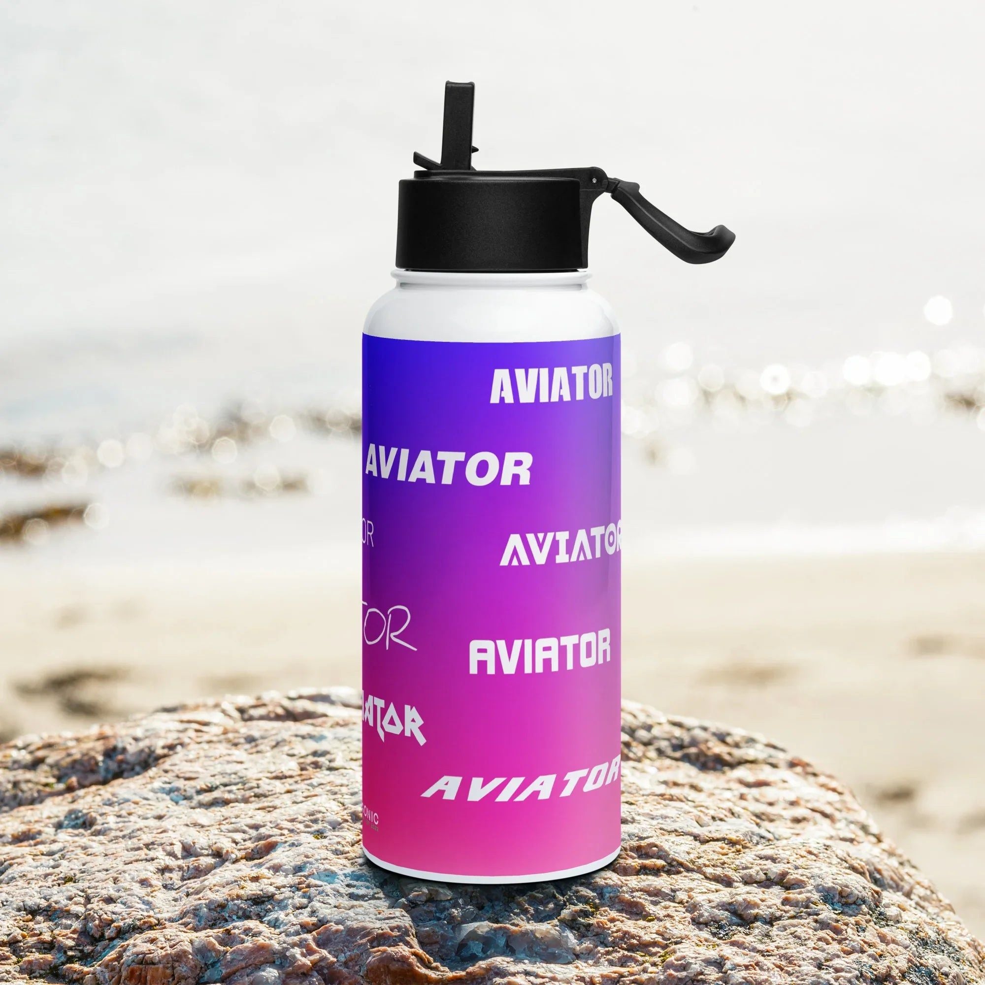 Aviation Edelstahl Trinkflasche mit Strohhalm "Aviator" für Piloten, Crews, Kinder & Planespotter made by SUPERSONIC aero 4U