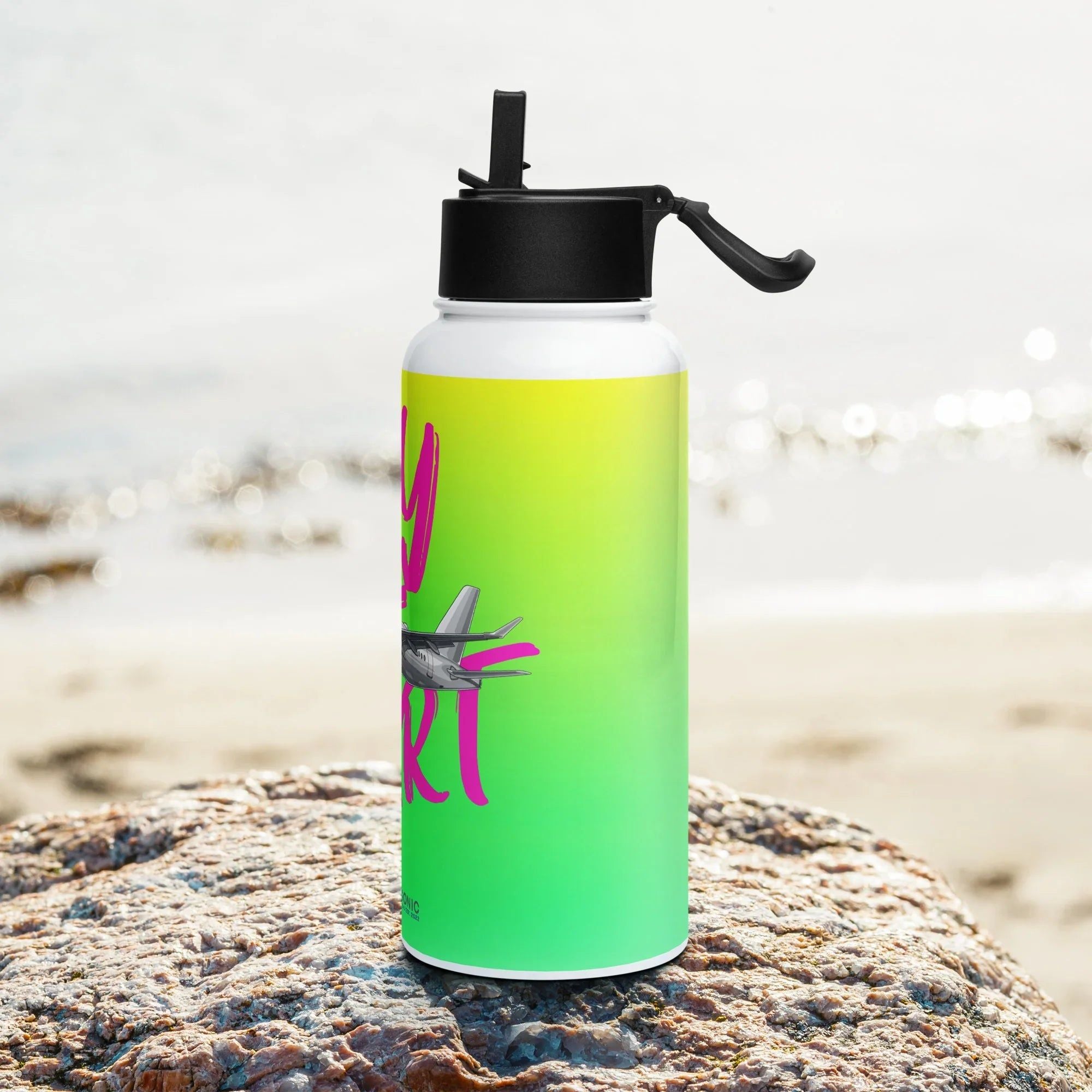 Aviation Edelstahl Trinkflasche mit Strohhalm "Fly smart - Airbus A220" für Piloten, Crews, Kinder & Planespotter made by SUPERSONIC aero 4U