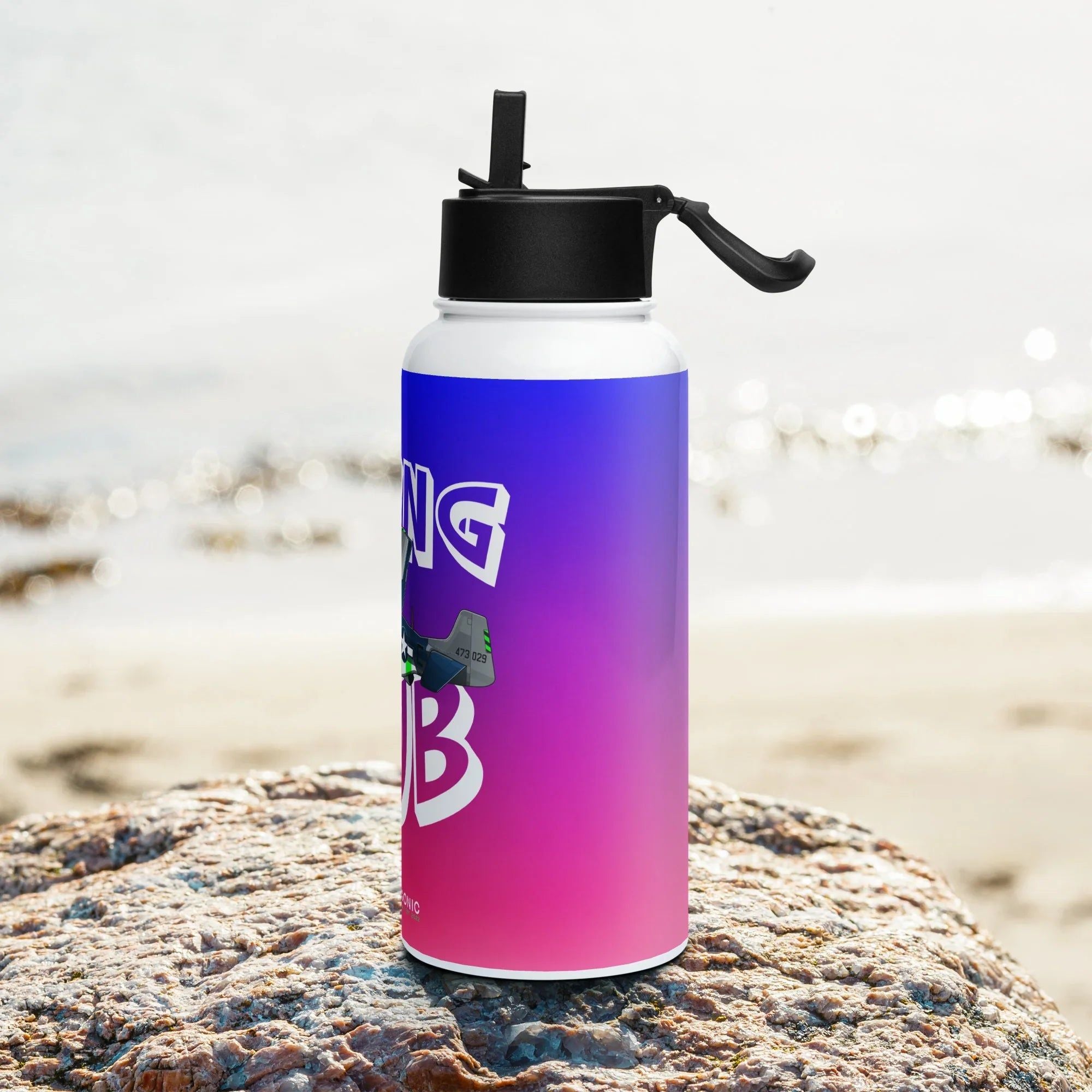 Aviation Edelstahl Trinkflasche mit Strohhalm "Flying Club" für Piloten, Crews, Kinder & Planespotter made by SUPERSONIC aero 4U