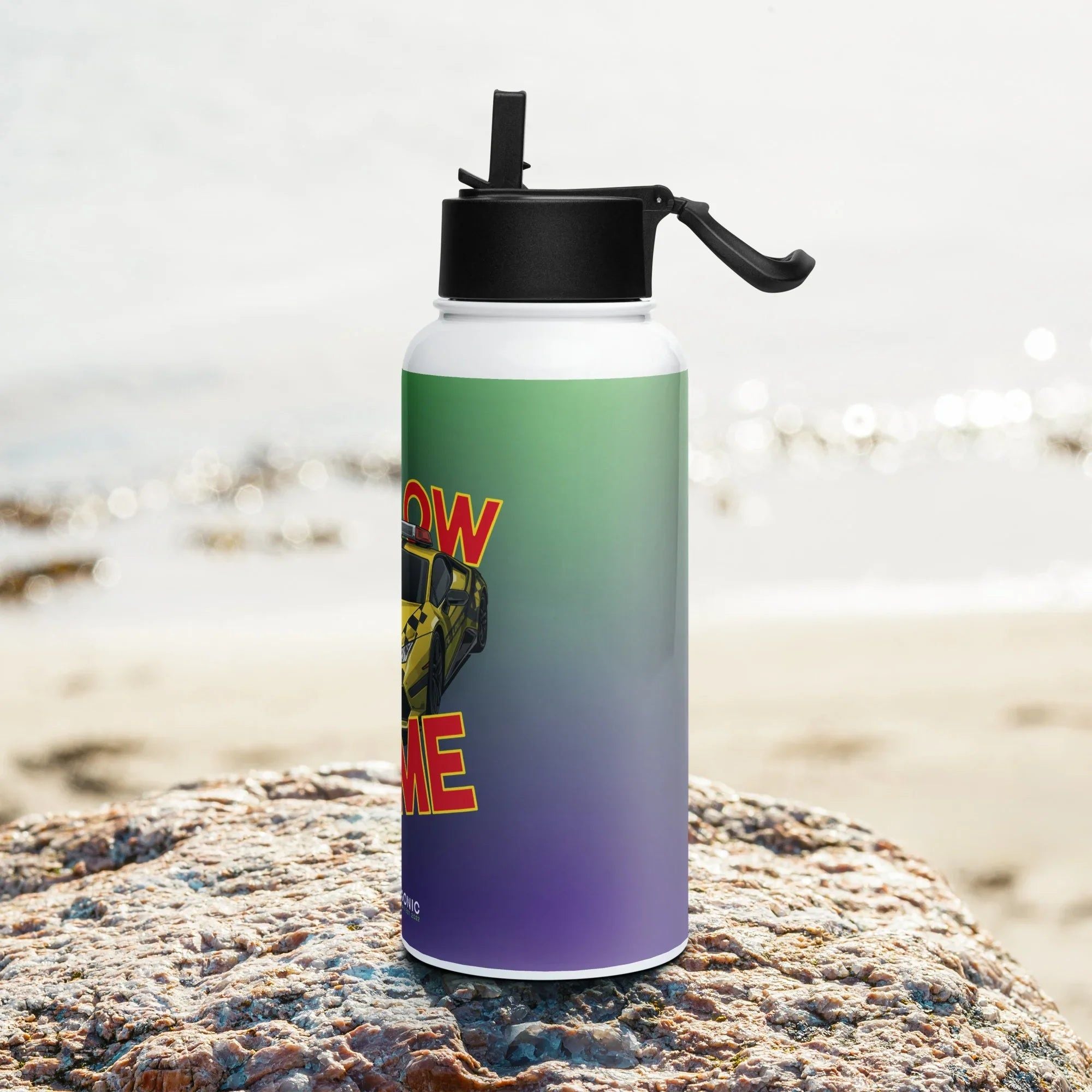 Aviation Edelstahl Trinkflasche mit Strohhalm "Follow Me - Supercar" für Piloten, Crews, Kinder & Planespotter made by SUPERSONIC aero 4U