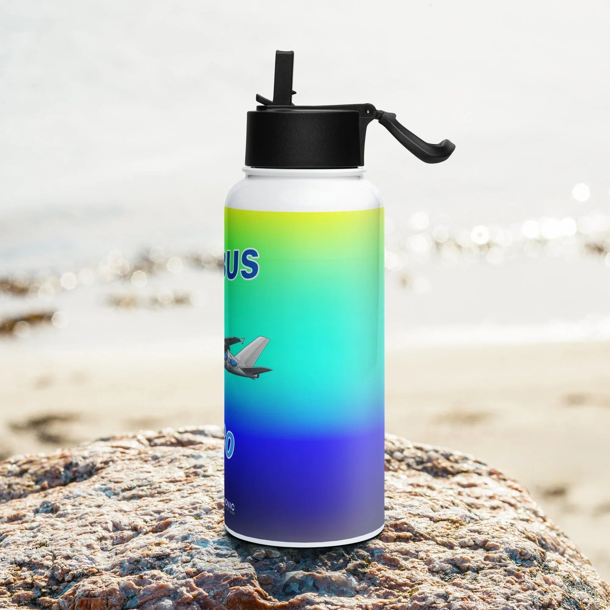 Aviation Edelstahl Trinkflasche mit Strohhalm "Airbus A380" für Piloten, Crews, Kinder & Planespotter made by SUPERSONIC aero 4U