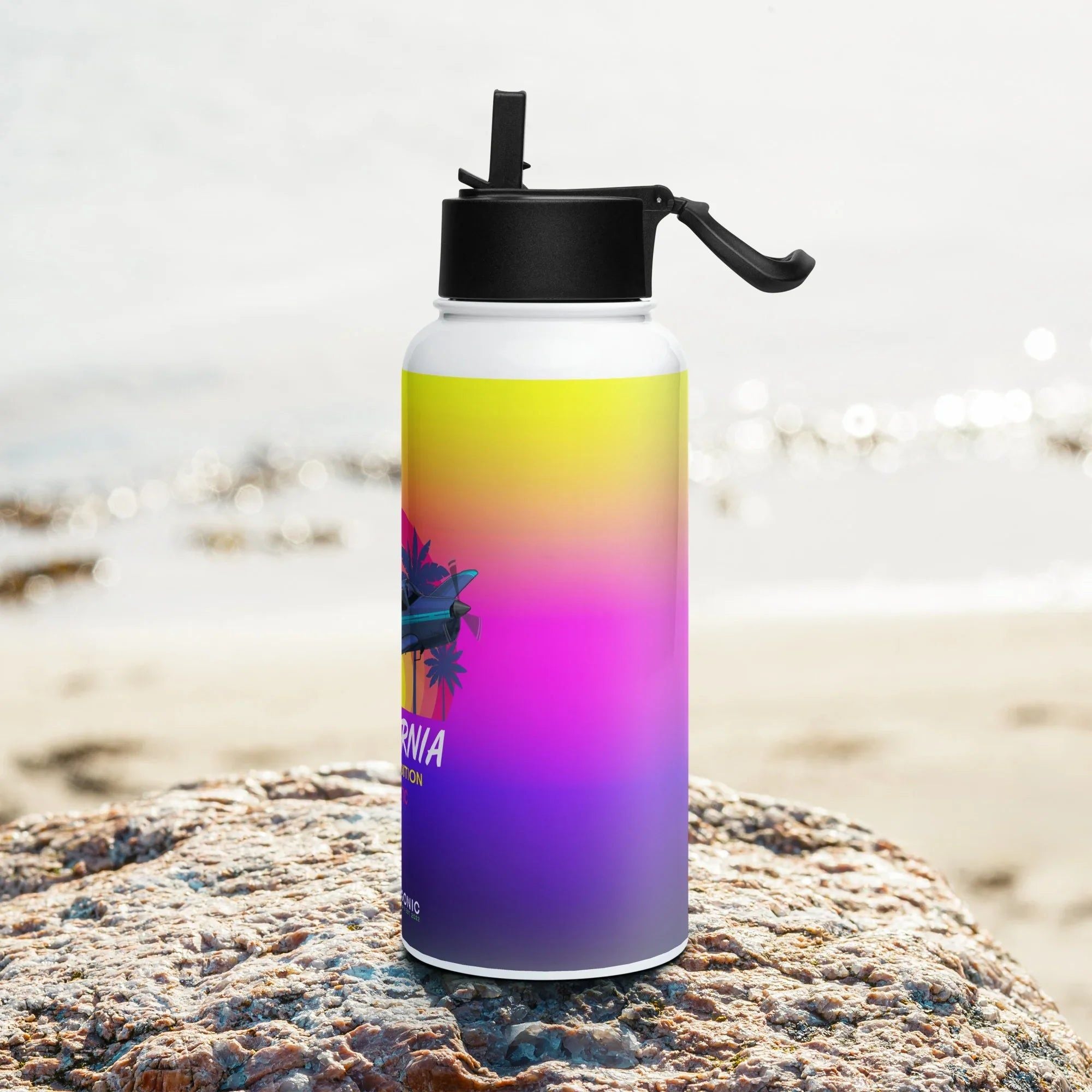 Aviation Edelstahl Trinkflasche mit Strohhalm "California Aviation" für Piloten, Crews, Kinder & Planespotter made by SUPERSONIC aero 4U