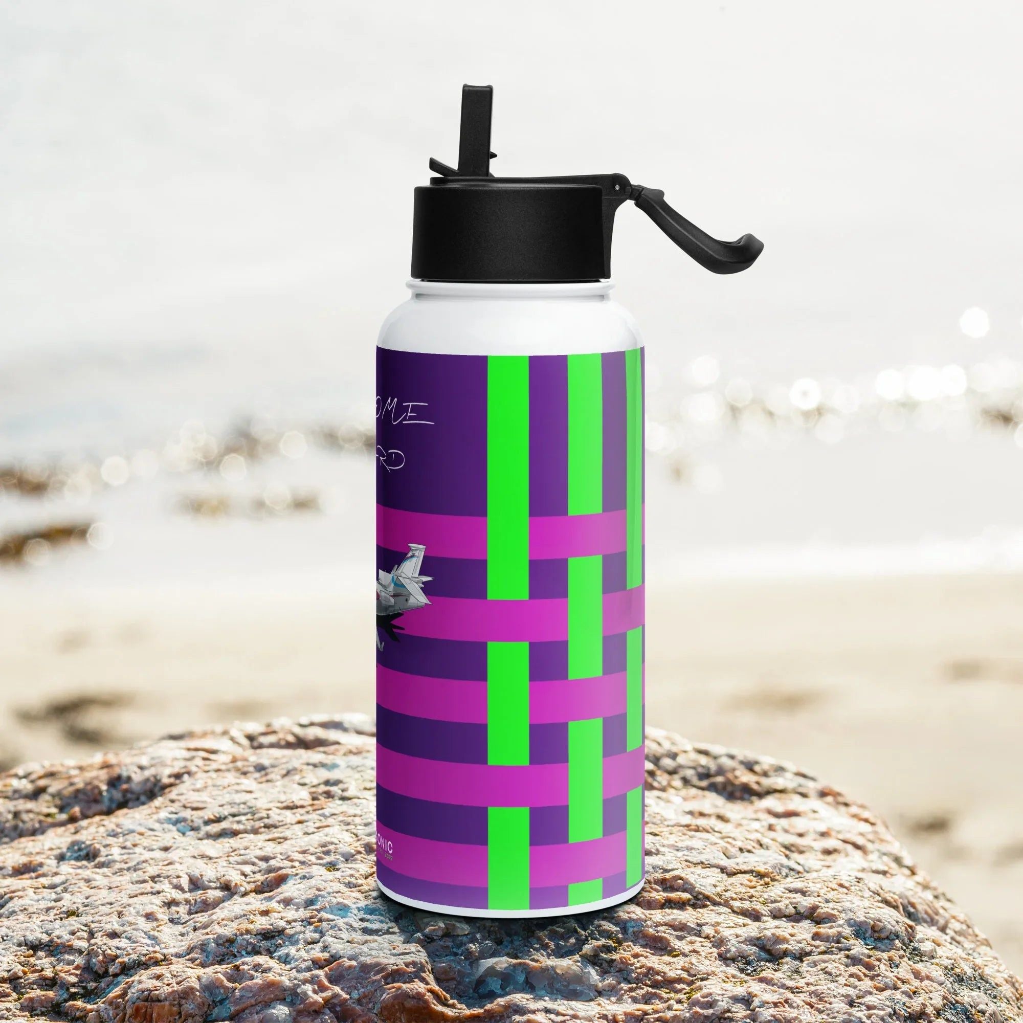 Aviation Edelstahl Trinkflasche mit Strohhalm "Falcon 7X" für Piloten, Crews, Kinder & Planespotter made by SUPERSONIC aero 4U