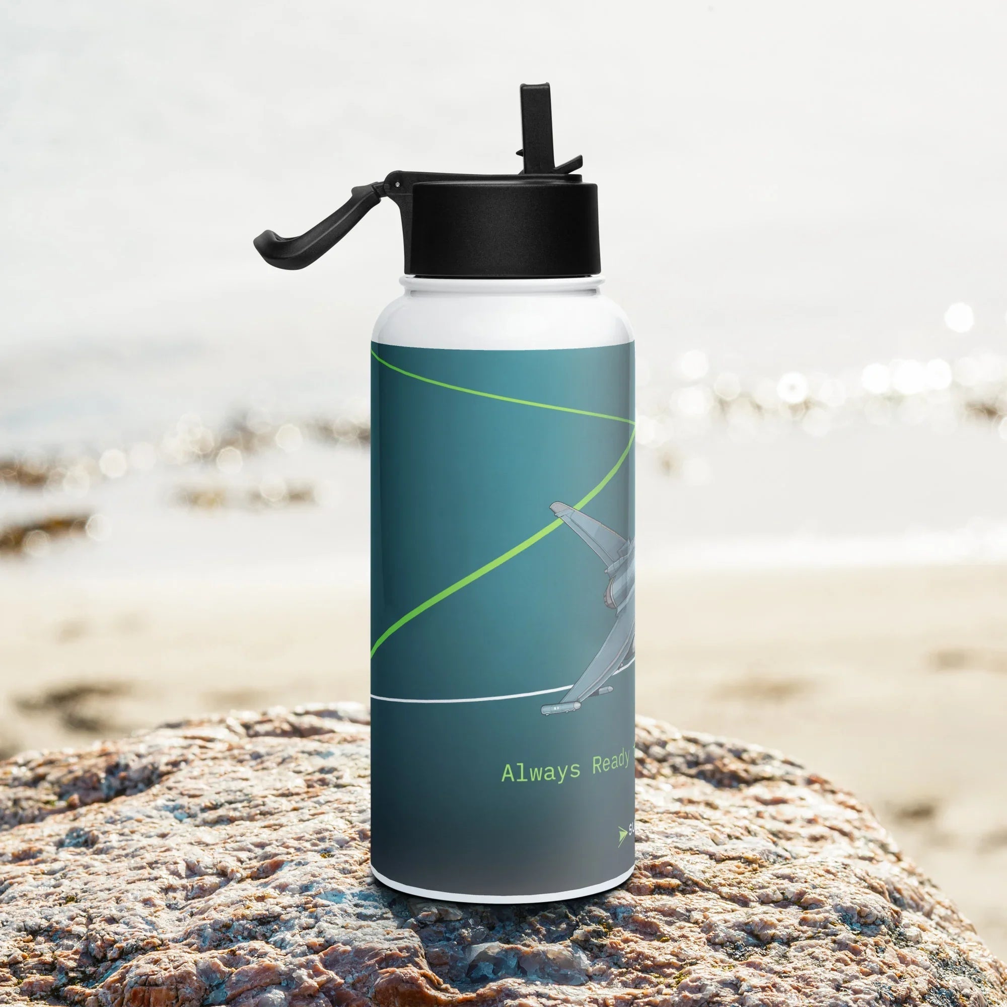 Aviation Edelstahl Trinkflasche mit Strohhalm "Eurofighter" für Piloten, Crews, Kinder & Planespotter made by SUPERSONIC aero 4U