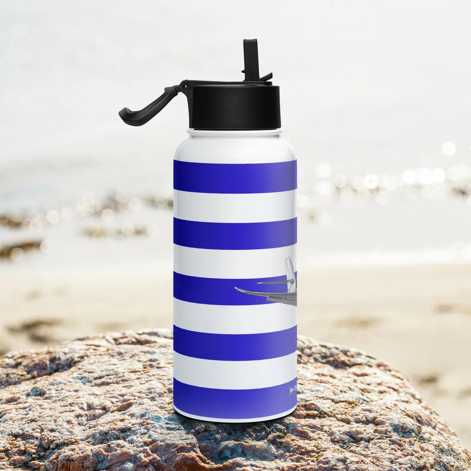 Aviation Edelstahl Trinkflasche mit Strohhalm "Latitude" für Piloten, Crews, Kinder & Planespotter made by SUPERSONIC aero 4U