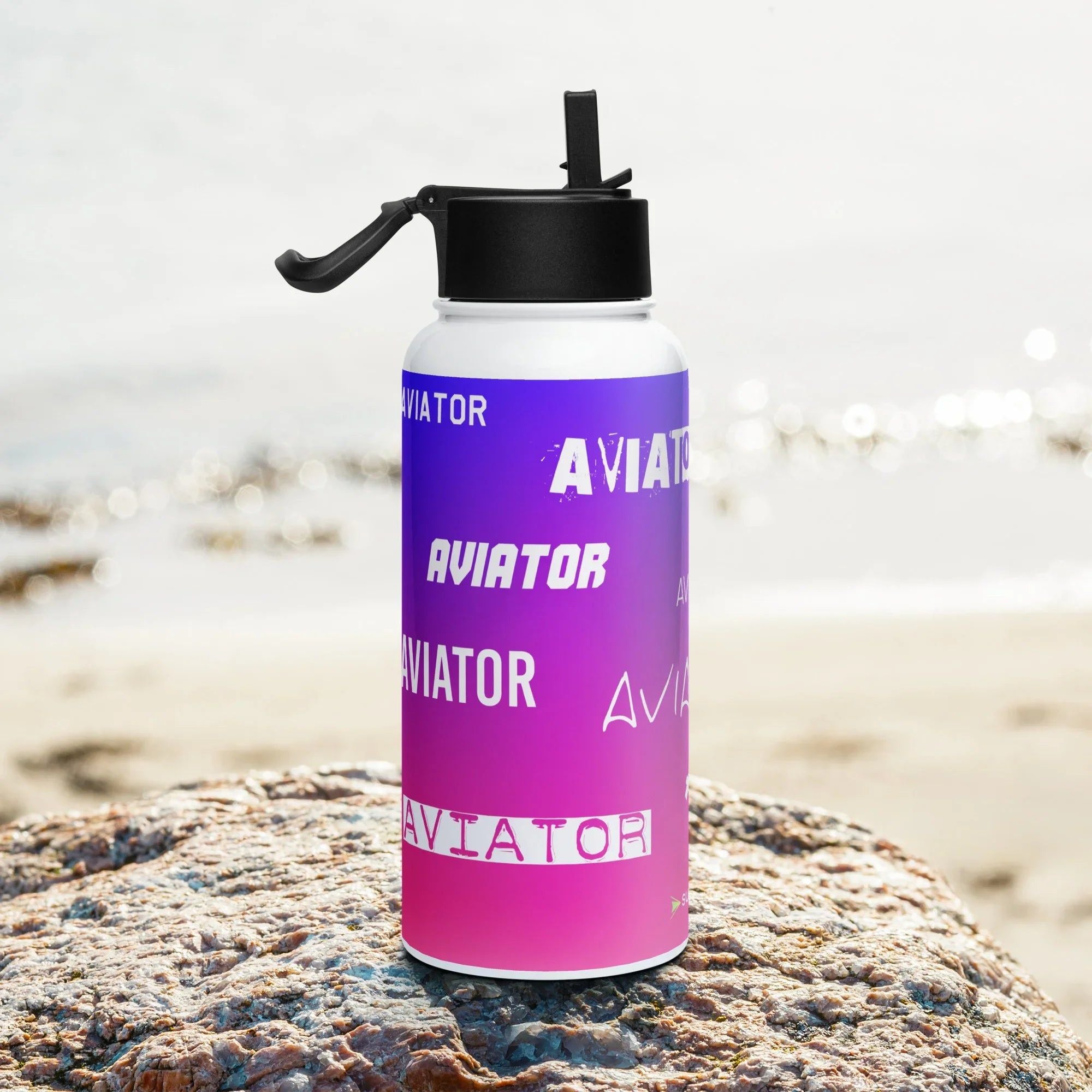 Aviation Edelstahl Trinkflasche mit Strohhalm "Aviator" für Piloten, Crews, Kinder & Planespotter made by SUPERSONIC aero 4U