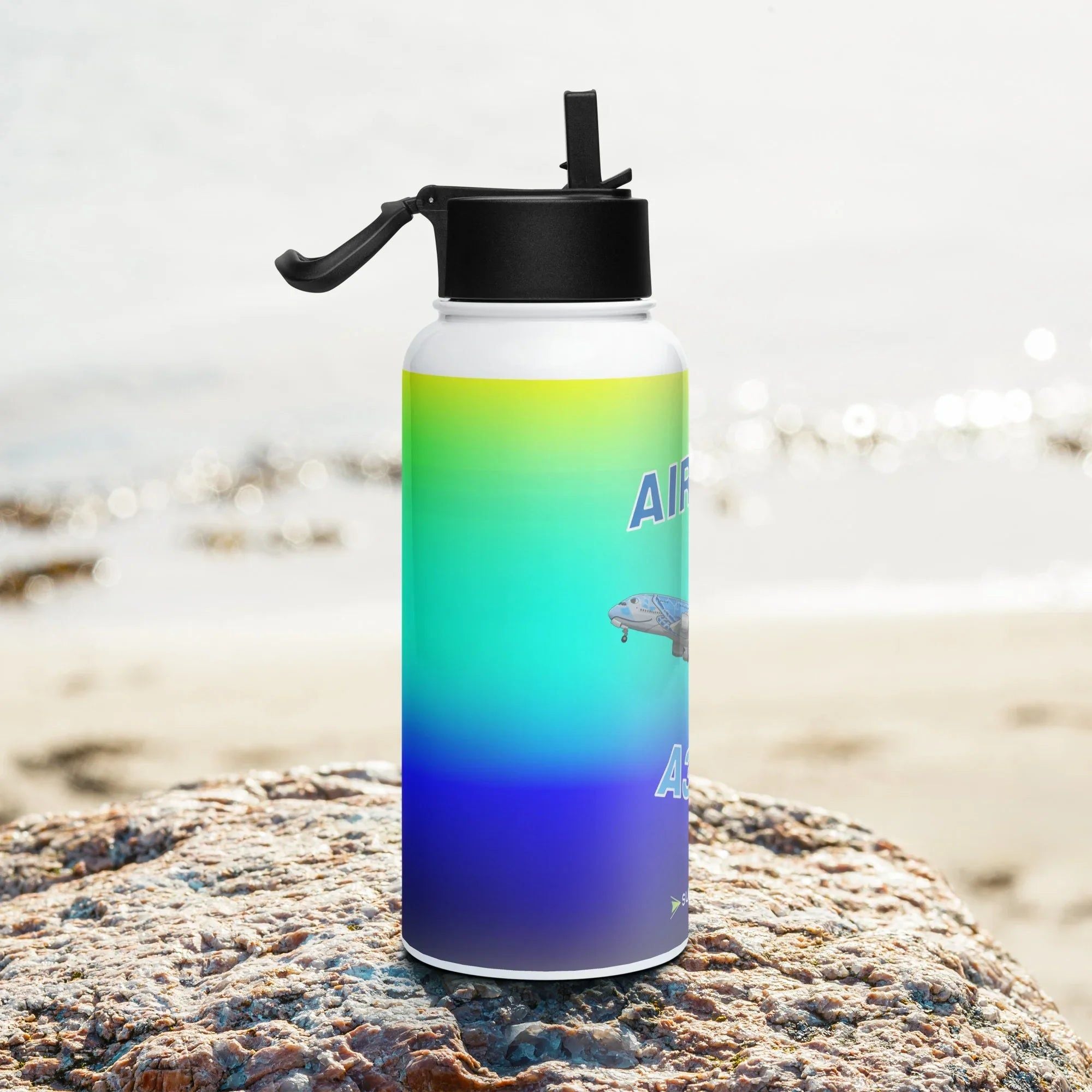 Aviation Edelstahl Trinkflasche mit Strohhalm "Airbus A380" für Piloten, Crews, Kinder & Planespotter made by SUPERSONIC aero 4U