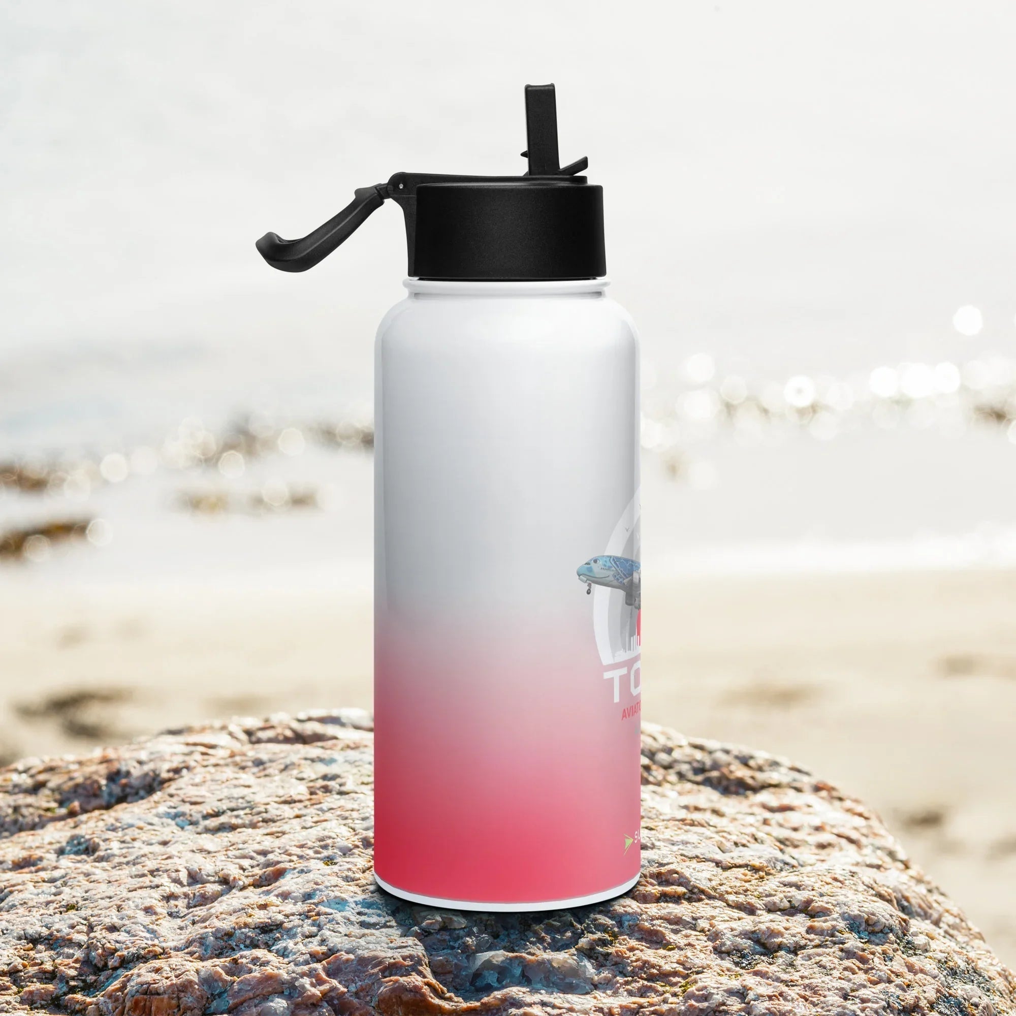 Aviation Edelstahl Trinkflasche mit Strohhalm "Tokio - Aviation" für Piloten, Crews, Kinder & Planespotter made by SUPERSONIC aero 4U