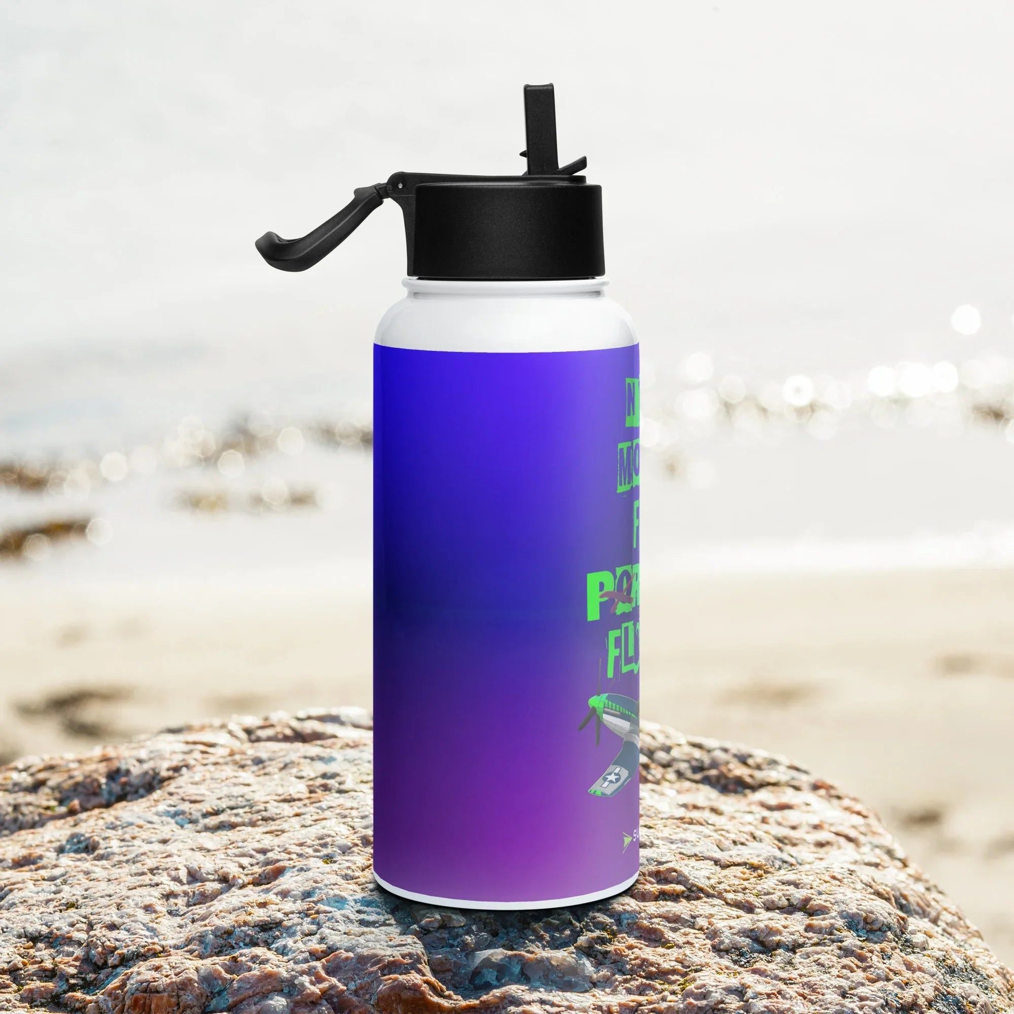 Aviation Edelstahl Trinkflasche mit Strohhalm "Need money for Flying" für Piloten, Crews, Kinder & Planespotter made by SUPERSONIC aero 4U