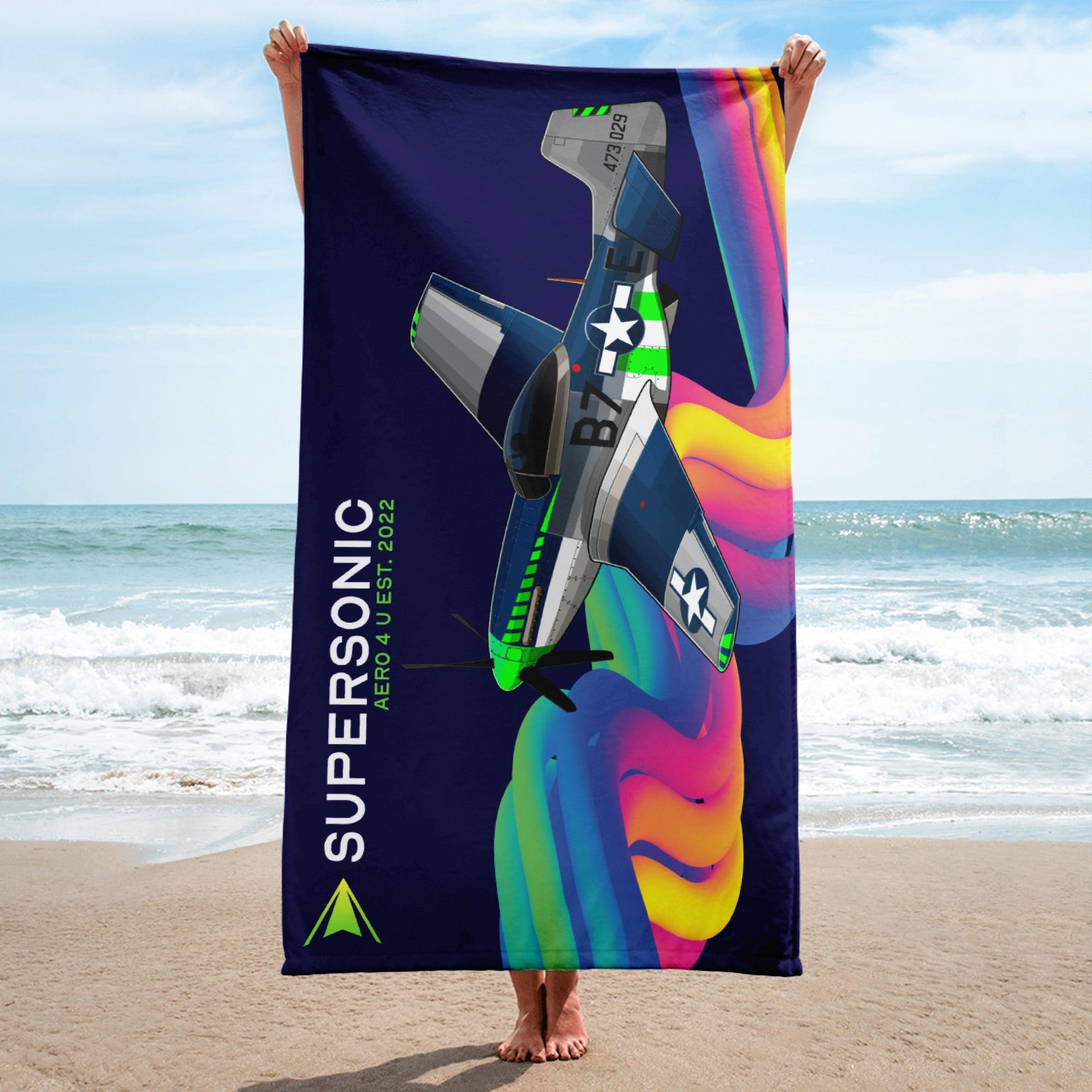 Aviation Strandtuch "Mustang P-51" für Piloten, Crews, Kinder & Planespotter made by SUPERSONIC aero 4U