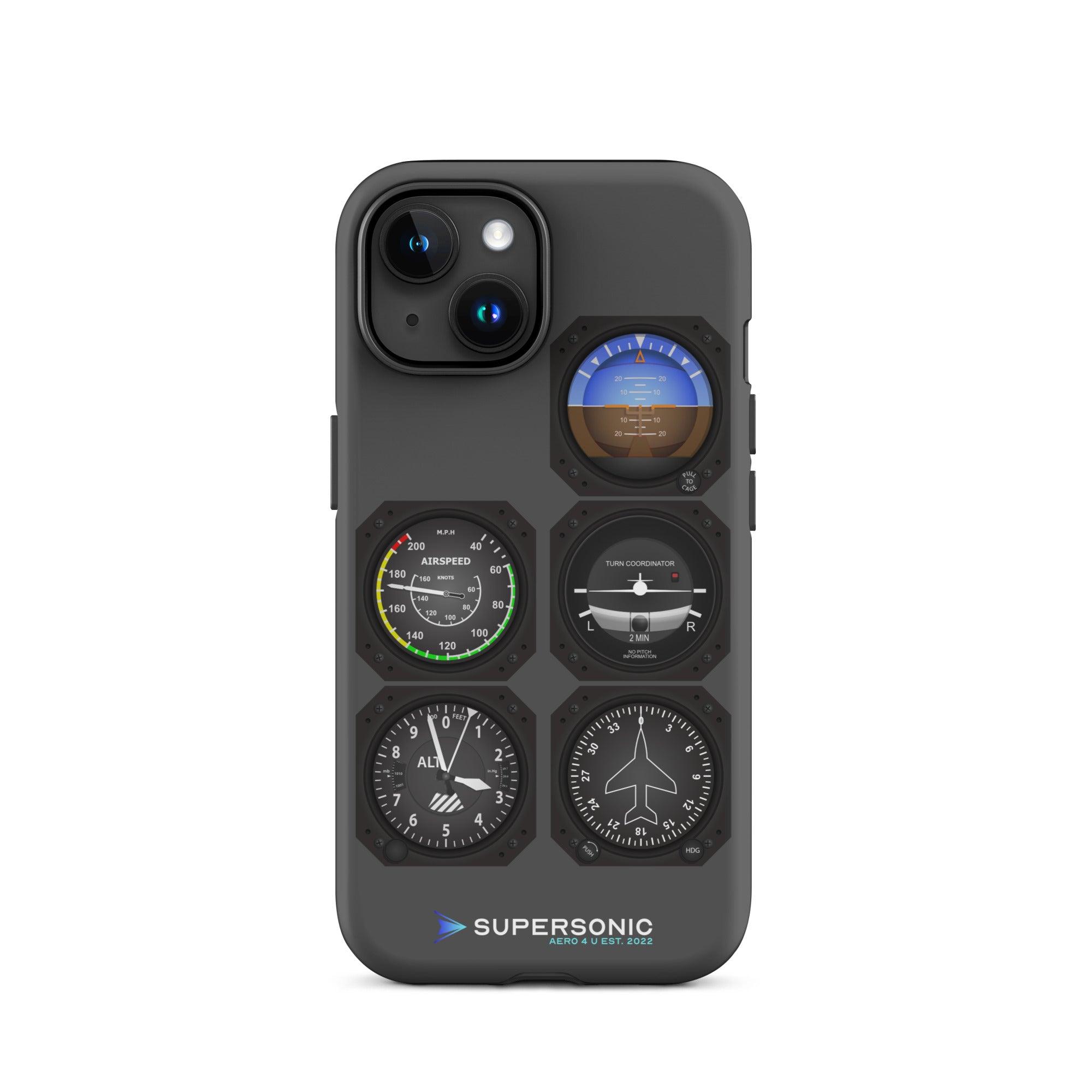 Aviation FIRST CLASS iPhone Schutzhülle - Flight Instruments Edition | Premium Aviation Case iPhone 15 für Piloten, Crews, Kinder & Planespotter made by SUPERSONIC aero 4U