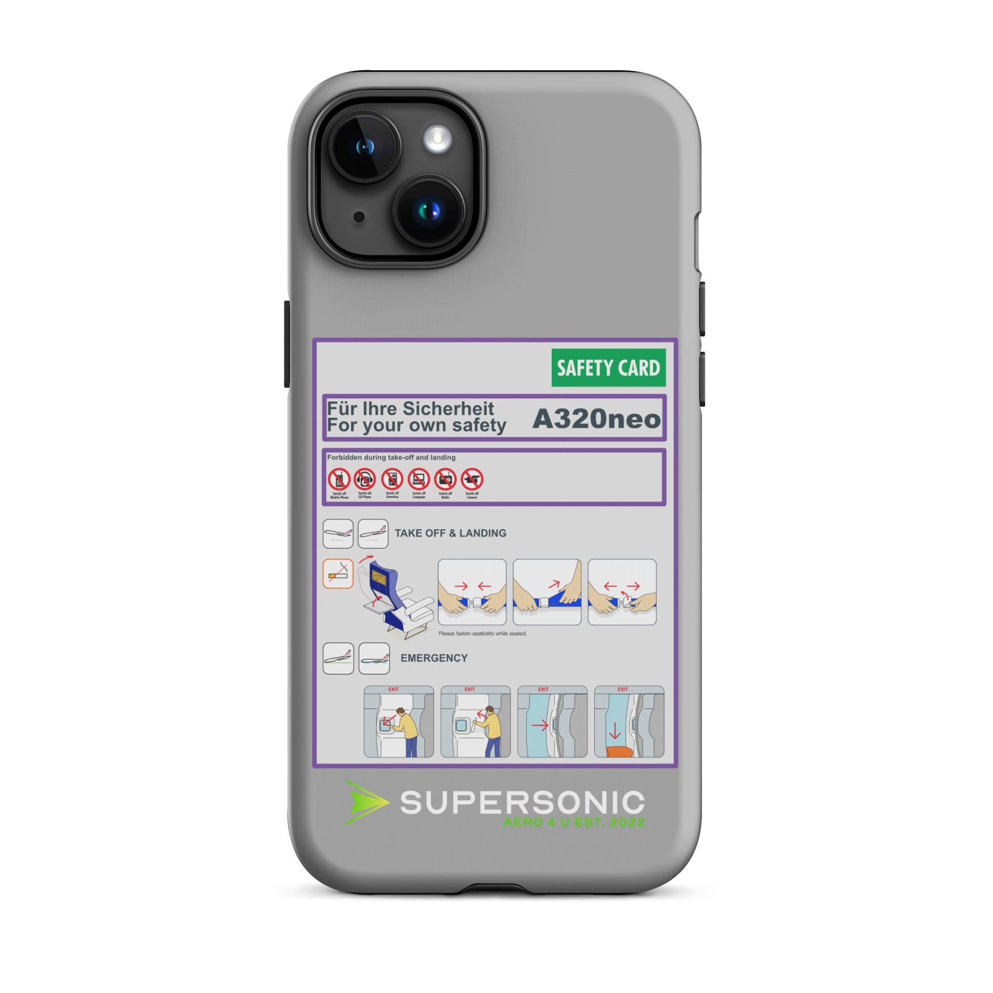 Aviation FIRST CLASS iPhone Hülle - Safety Card Edition | Aviation Safety Case iPhone 15 Plus für Piloten, Crews, Kinder & Planespotter made by SUPERSONIC aero 4U
