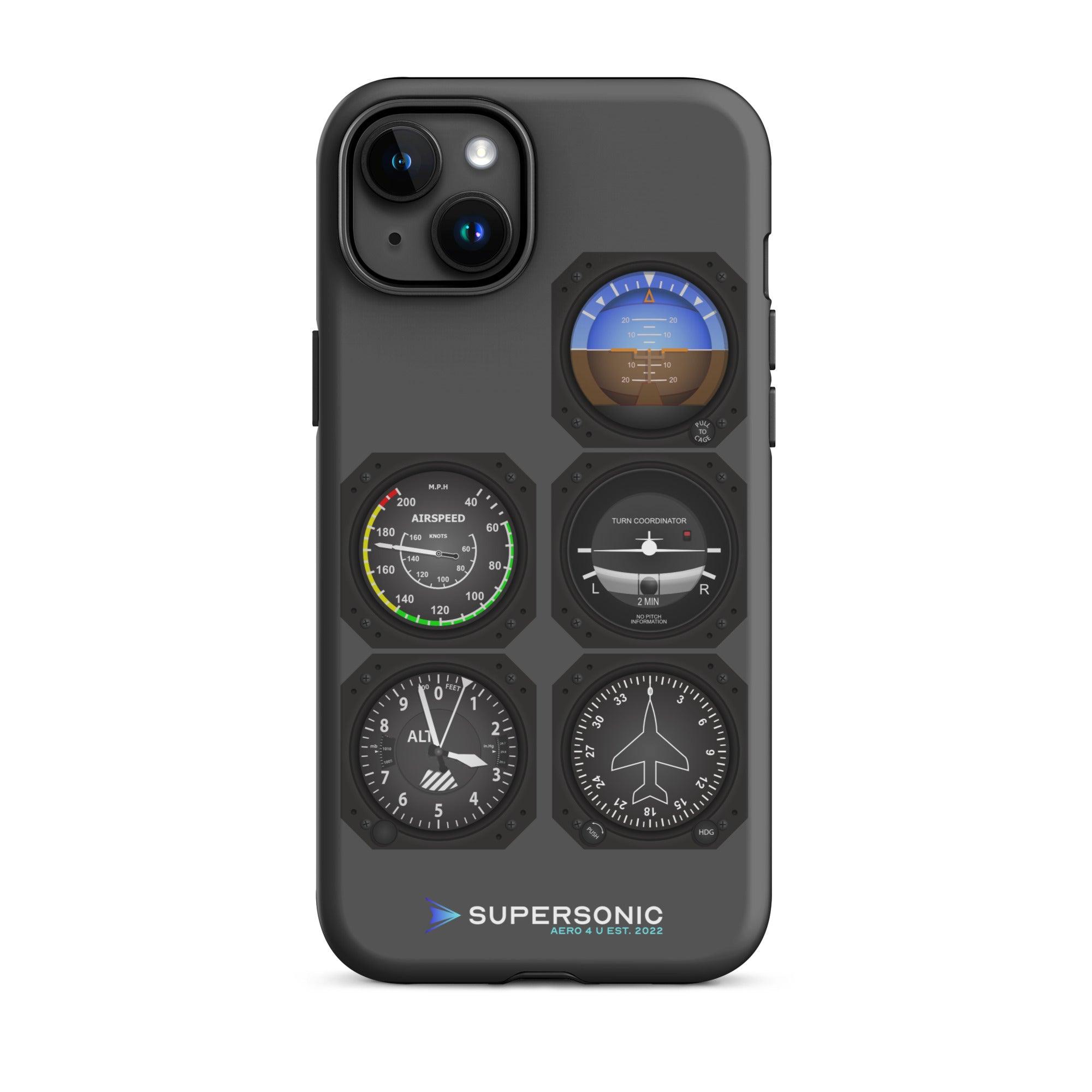 Aviation FIRST CLASS iPhone Schutzhülle - Flight Instruments Edition | Premium Aviation Case iPhone 15 Plus für Piloten, Crews, Kinder & Planespotter made by SUPERSONIC aero 4U