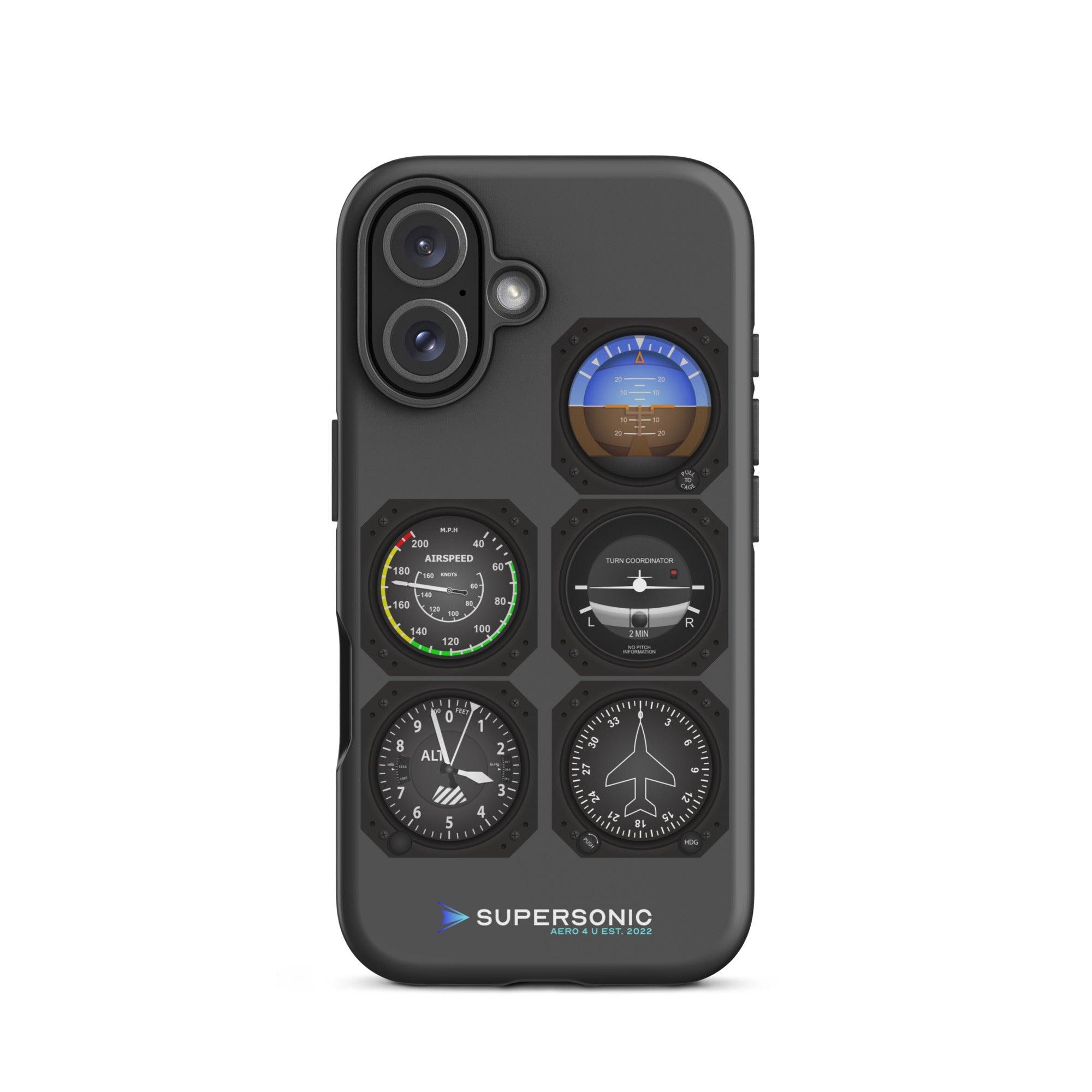 Aviation FIRST CLASS iPhone Schutzhülle - Flight Instruments Edition | Premium Aviation Case iPhone 16 für Piloten, Crews, Kinder & Planespotter made by SUPERSONIC aero 4U