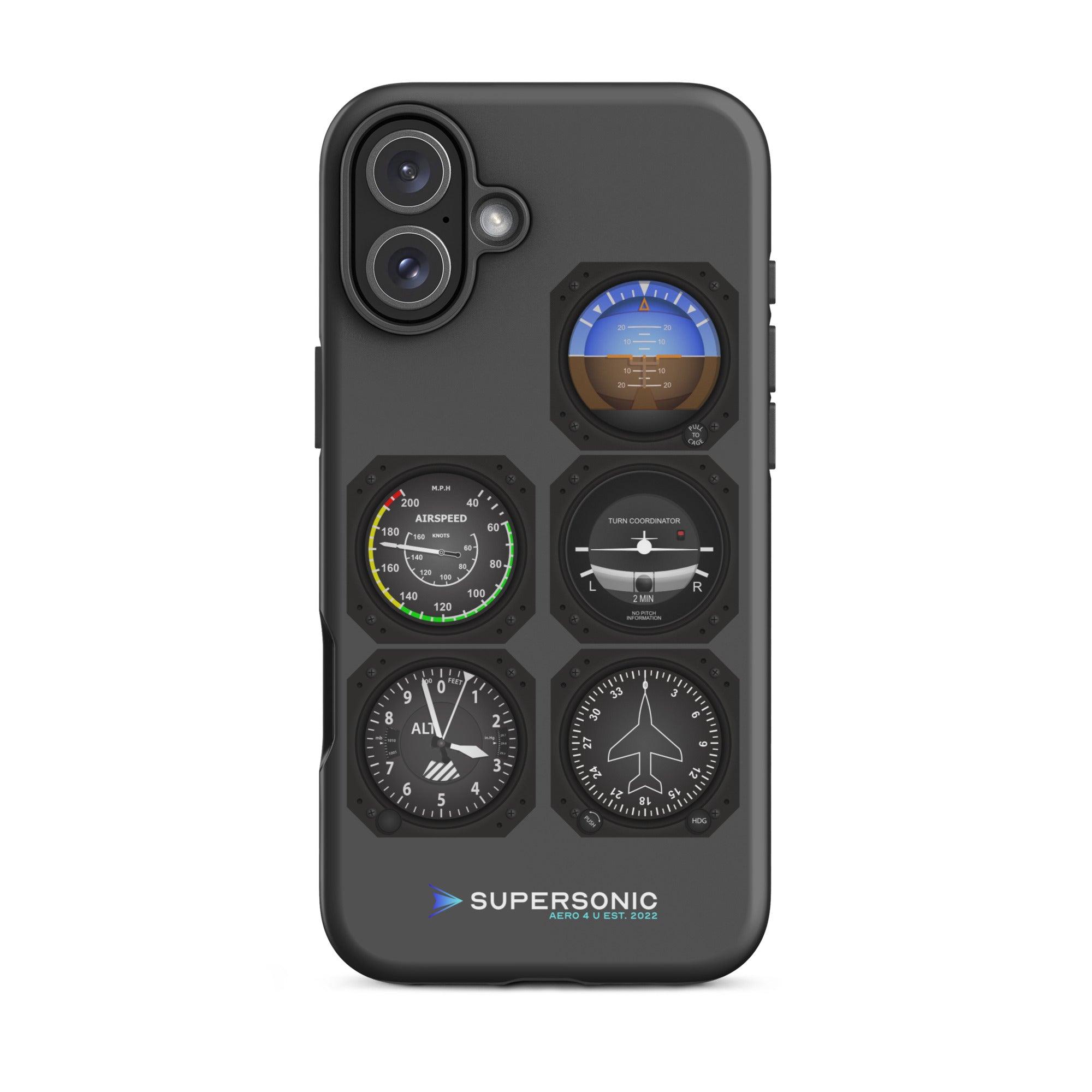 Aviation FIRST CLASS iPhone Schutzhülle - Flight Instruments Edition | Premium Aviation Case iPhone 16 Plus für Piloten, Crews, Kinder & Planespotter made by SUPERSONIC aero 4U